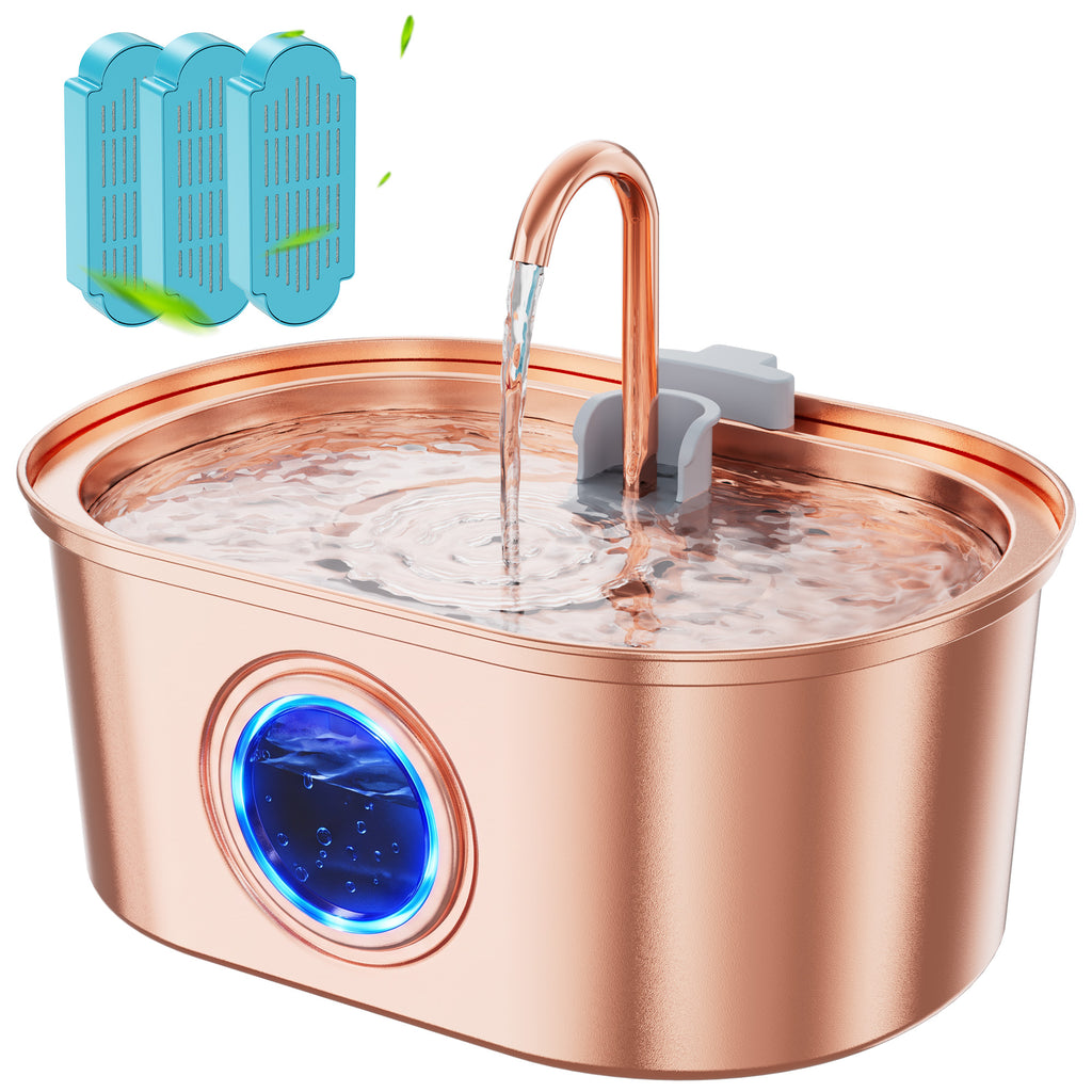 Tomxcute Stainless Steel Cat Water Fountain with Copper Plating -3.2L/108oz