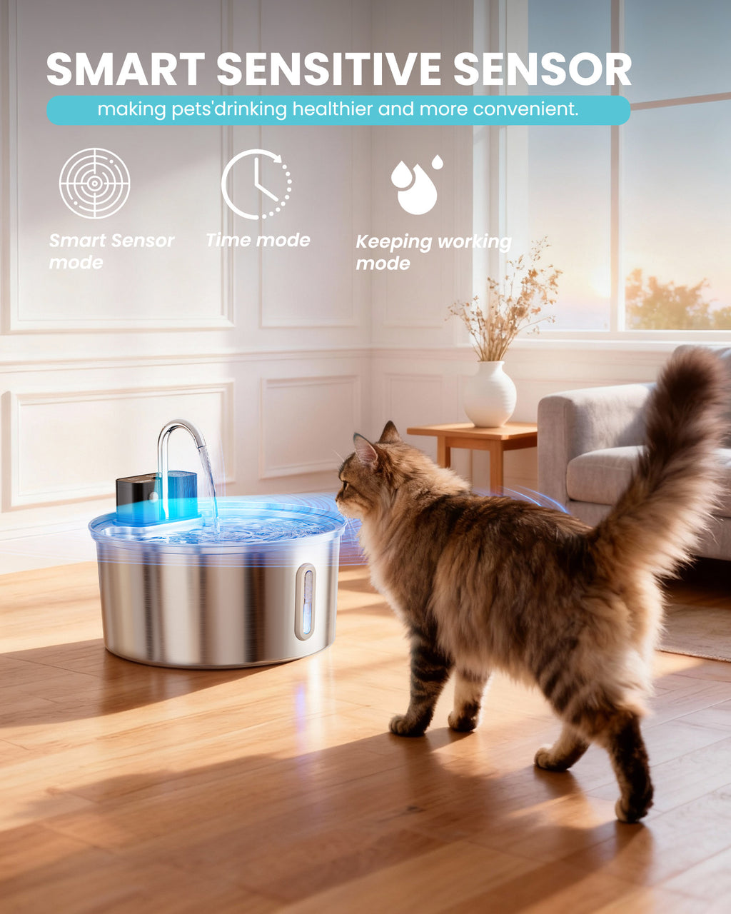 3.2L / 108oz Intelligent Sensor Stainless Steel Pet Water Dispenser