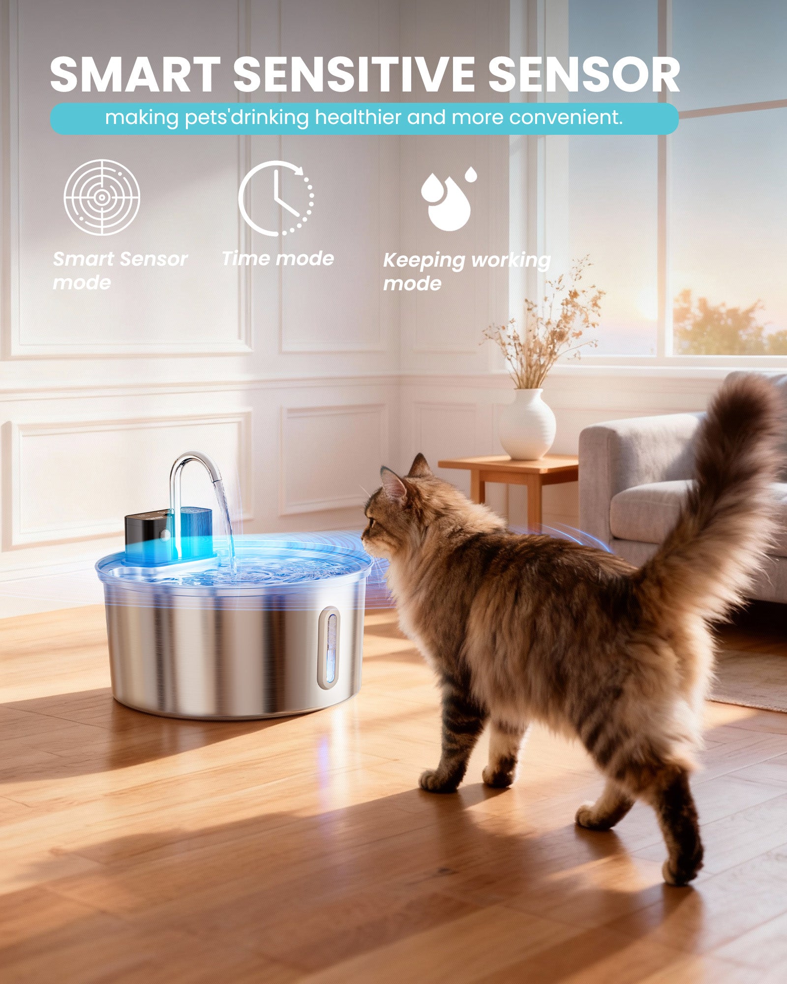 3.2L / 108oz Intelligent Sensor Stainless Steel Pet Water Dispenser