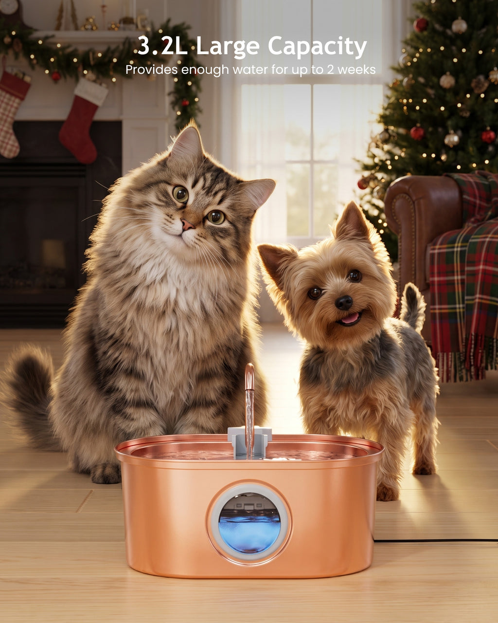 Tomxcute Stainless Steel Cat Water Fountain with Copper Plating -3.2L/108oz