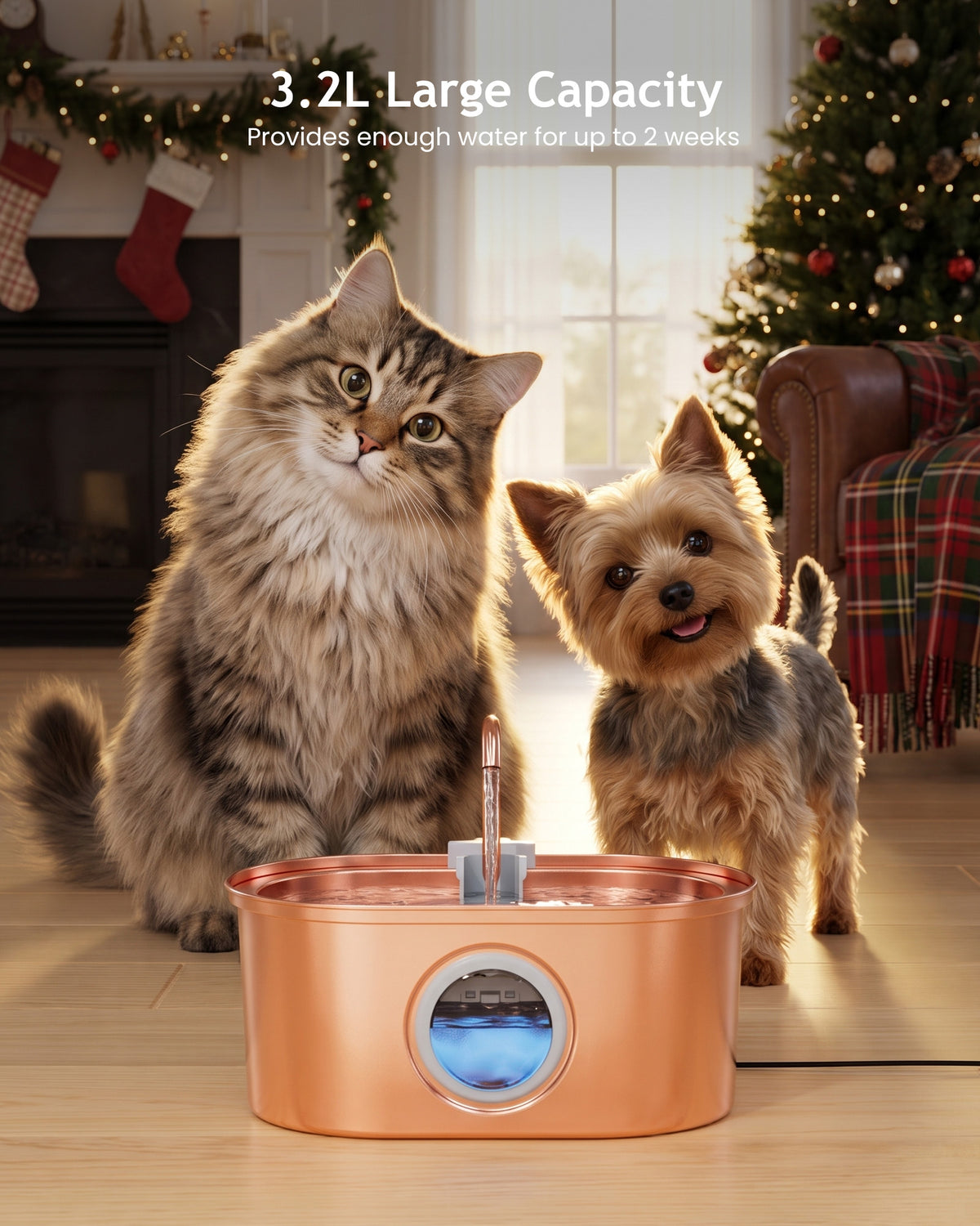 Tomxcute Stainless Steel Cat Water Fountain with Copper Plating -3.2L/108oz