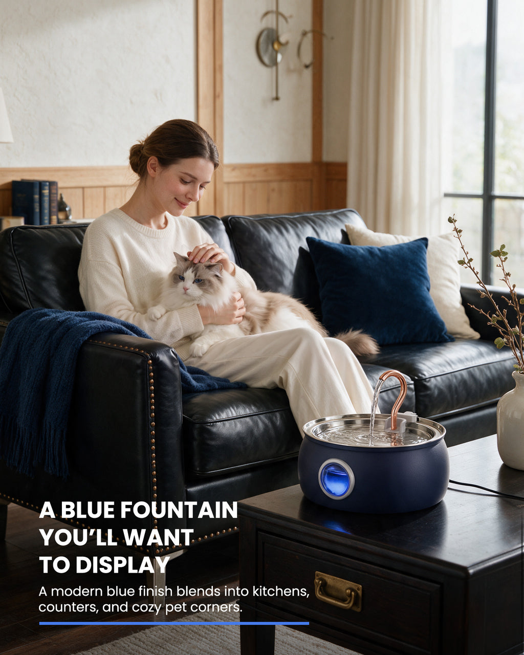 4L painted blue pet water dispenser, stainless steel liner, electroplated copper faucet-Tomxcute - WF-T2CWX