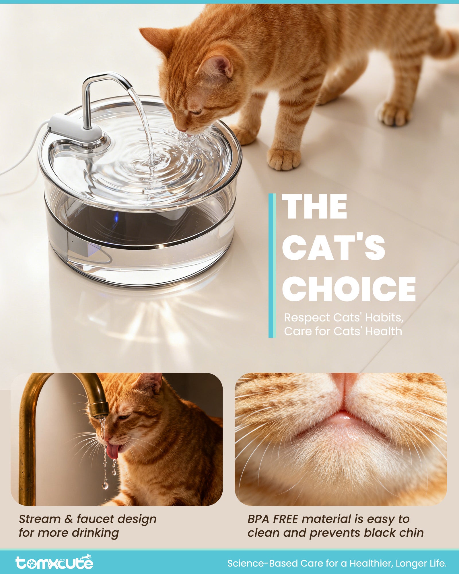 WF-P11G-Tomxcute Glass Cat Water Fountain - 108oz/3.2L Ultra-Quiet Cat Fountain for Drinking