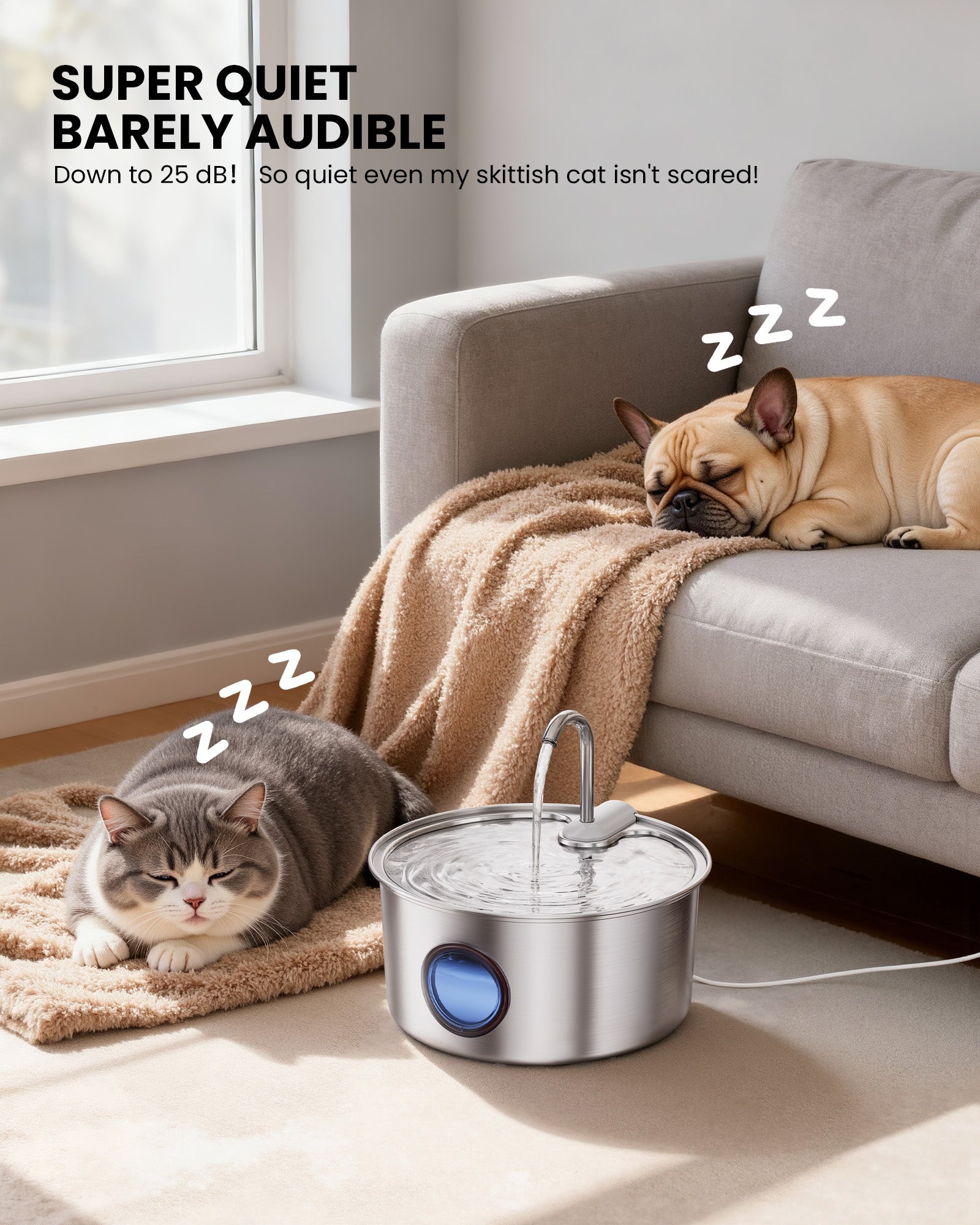 3.2L Stainless Steel Visible Window Pet Water Dispenser