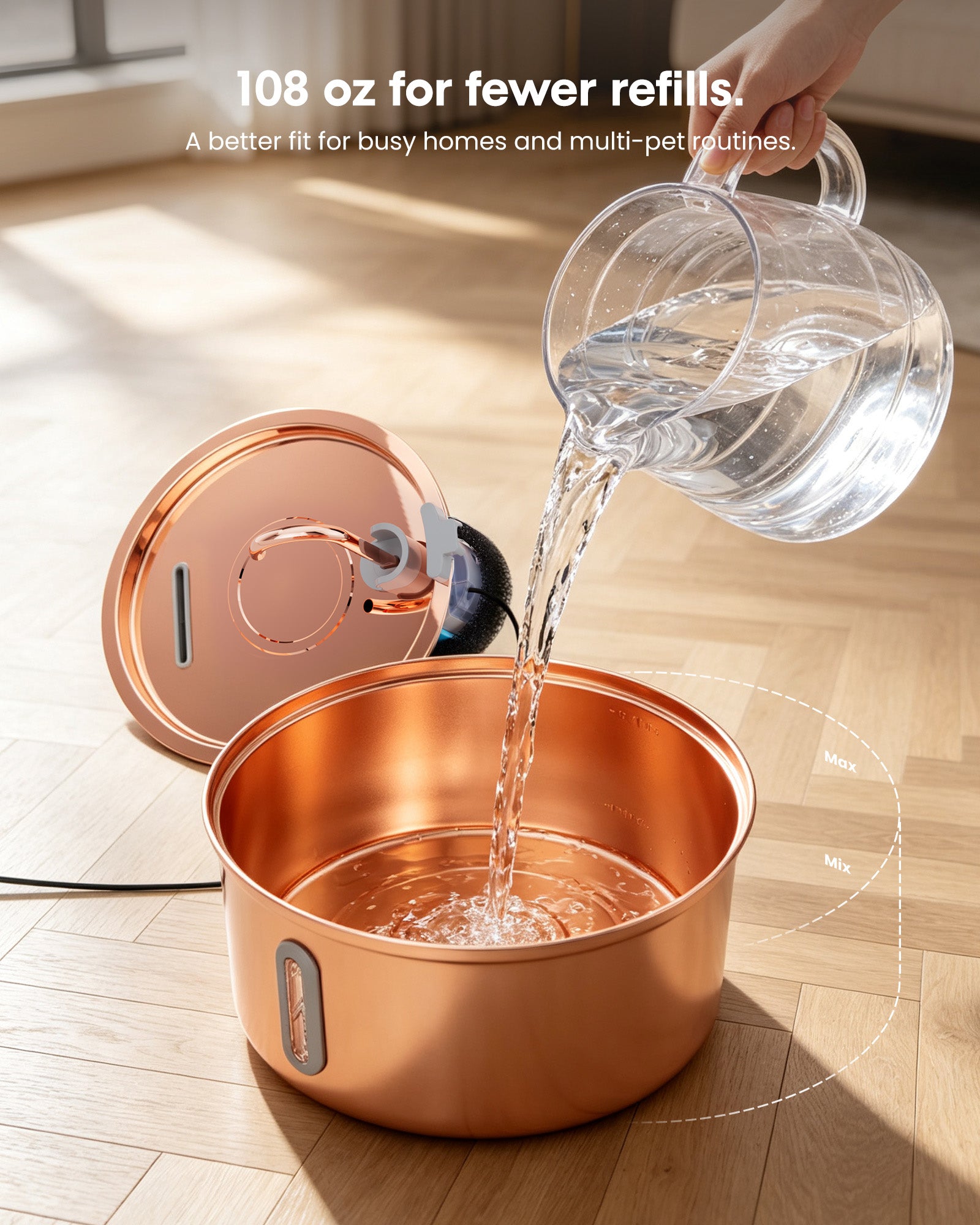 3.2L/108oz Electroplated Copper Pet Drinking Water Dispenser