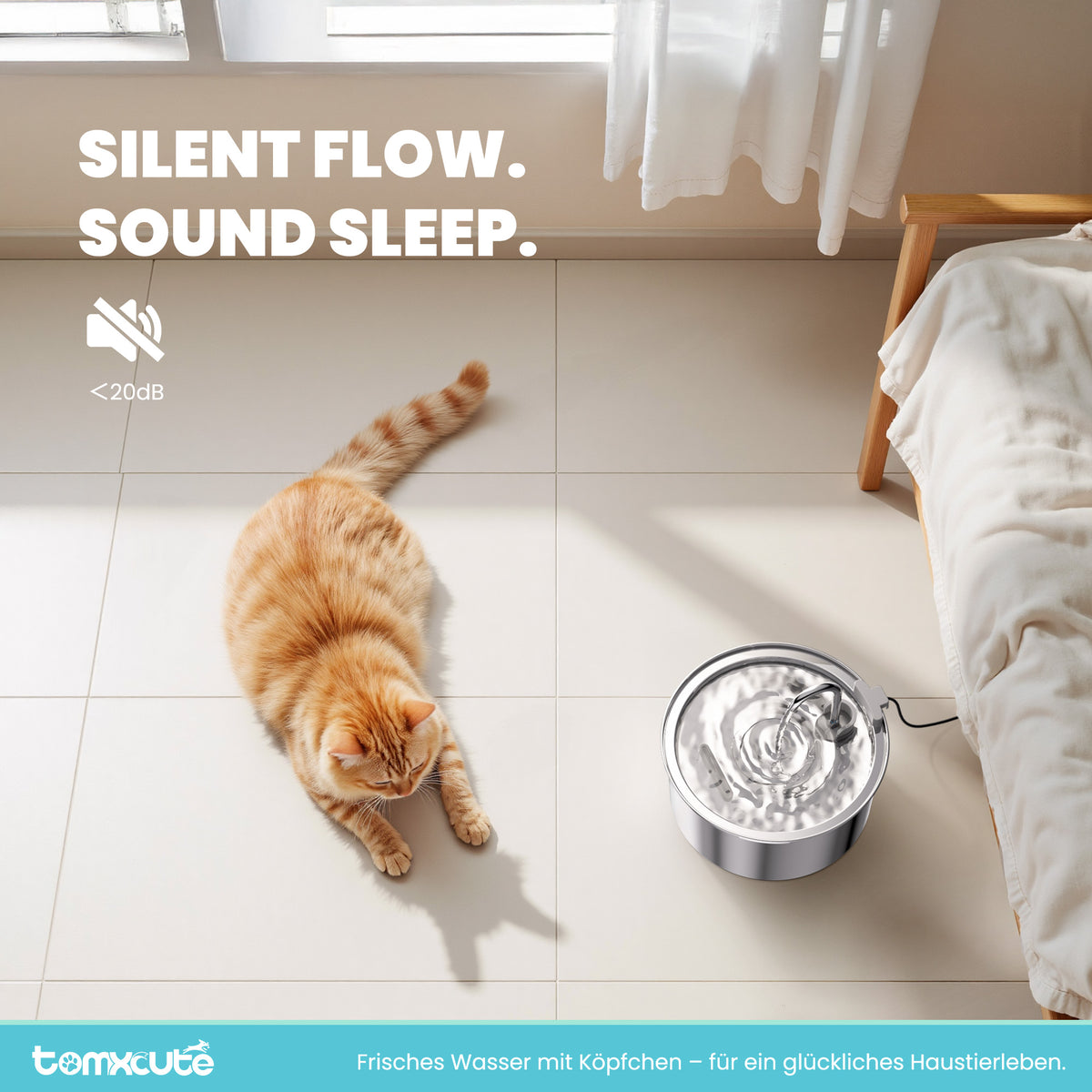 Tomxcute Cat Water Fountain Stainless Steel, 108oz/3.2L Pet Fountain
