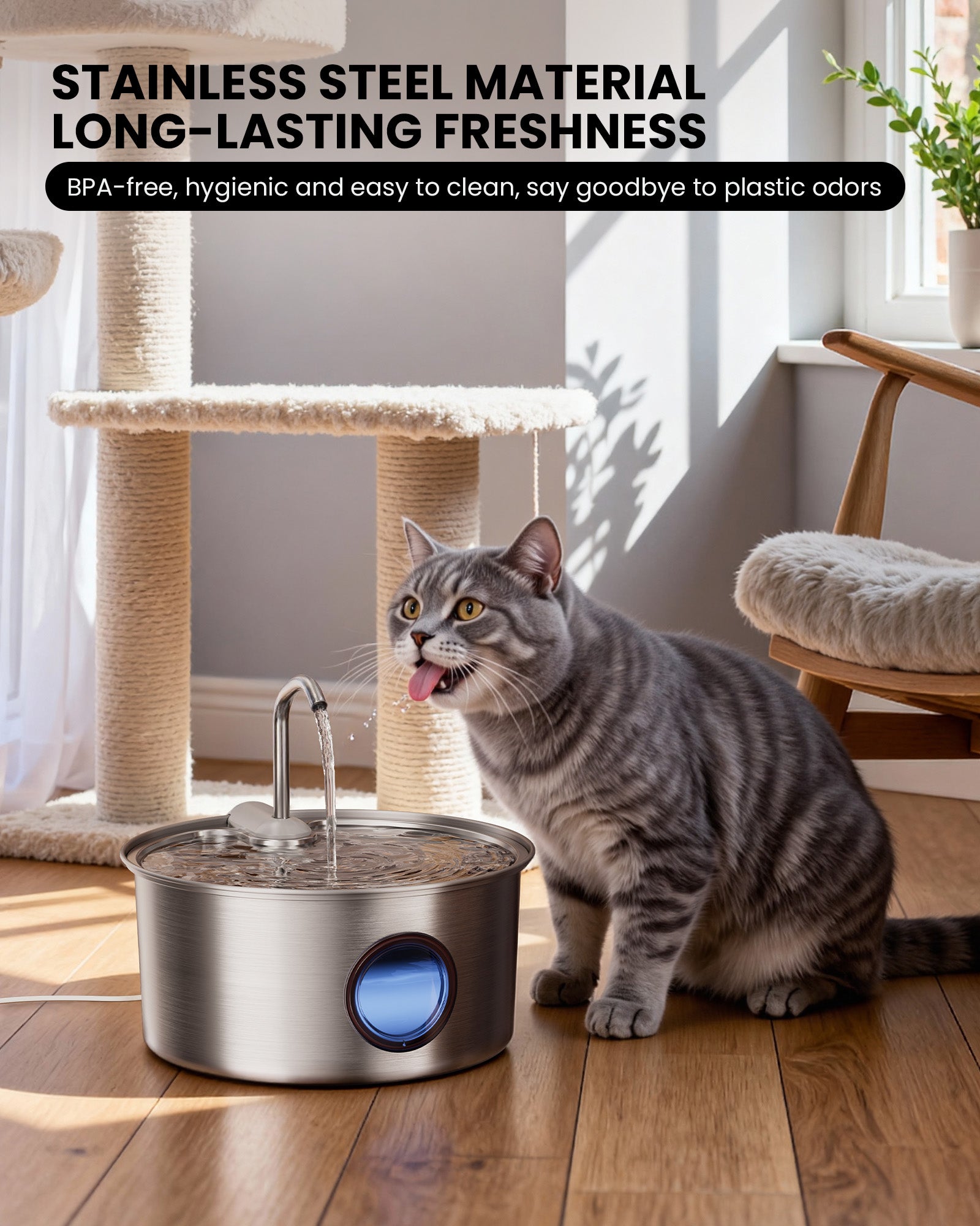3.2L Stainless Steel Visible Window Pet Water Dispenser