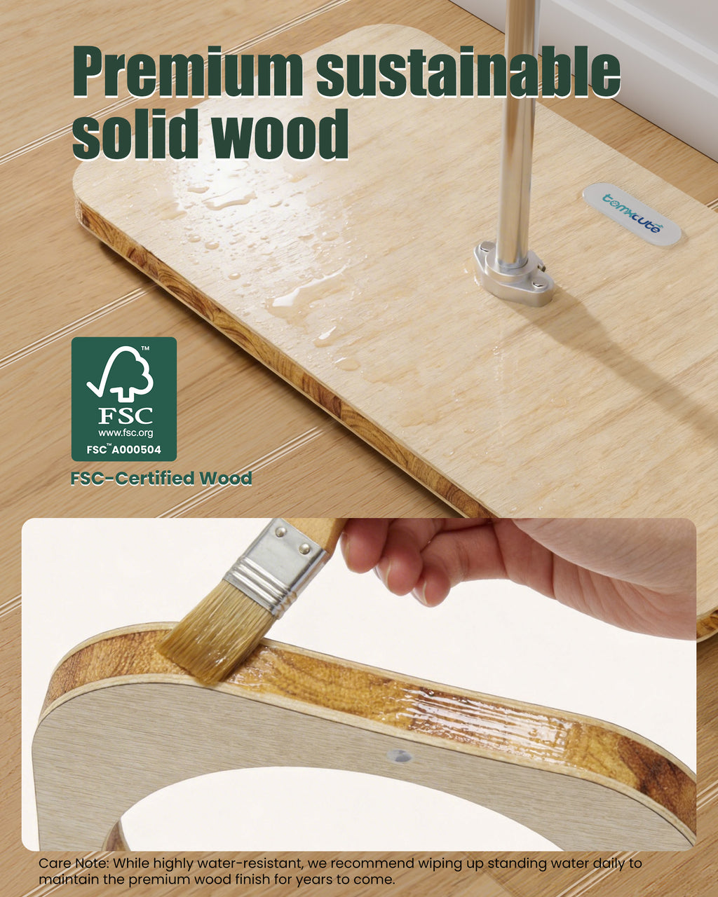 Light-colored wood-grain pet feeding stand - with two stainless steel bowls