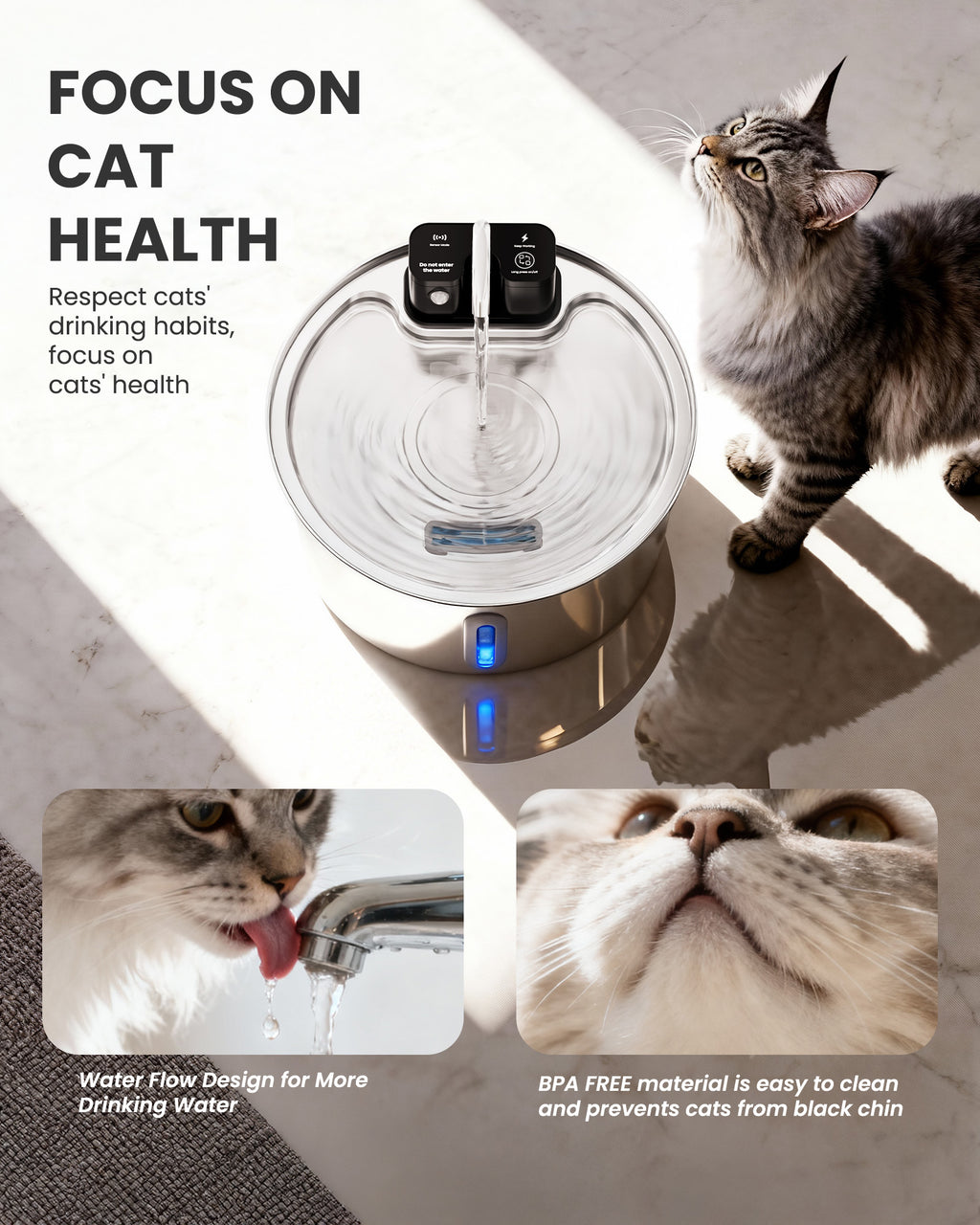 3.2L / 108oz Intelligent Sensor Stainless Steel Pet Water Dispenser