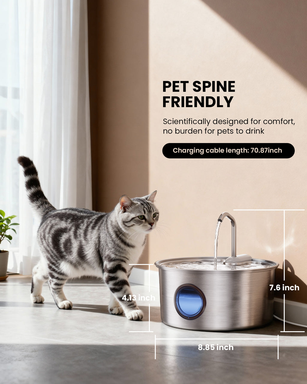 3.2L Stainless Steel Visible Window Pet Water Dispenser