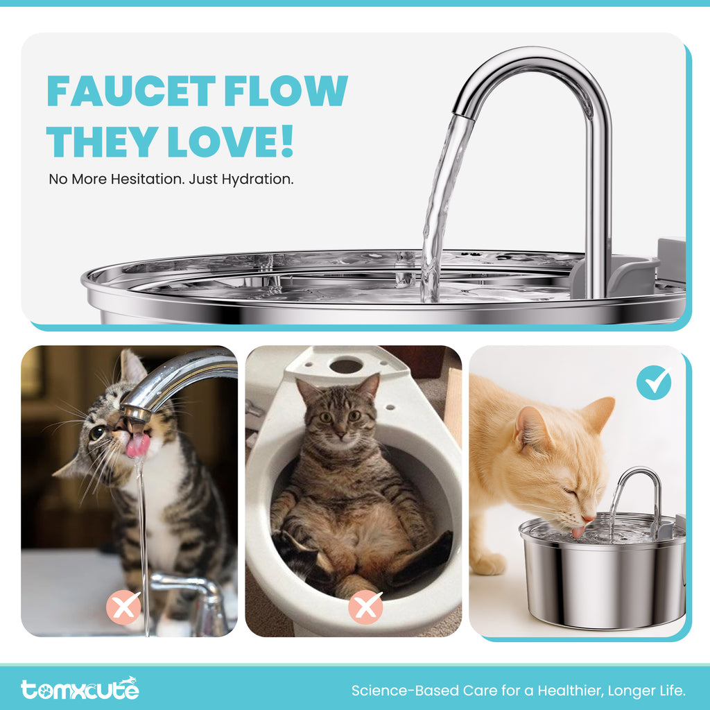 Tomxcute Cat Water Fountain Stainless Steel, 108oz/3.2L Pet Fountain