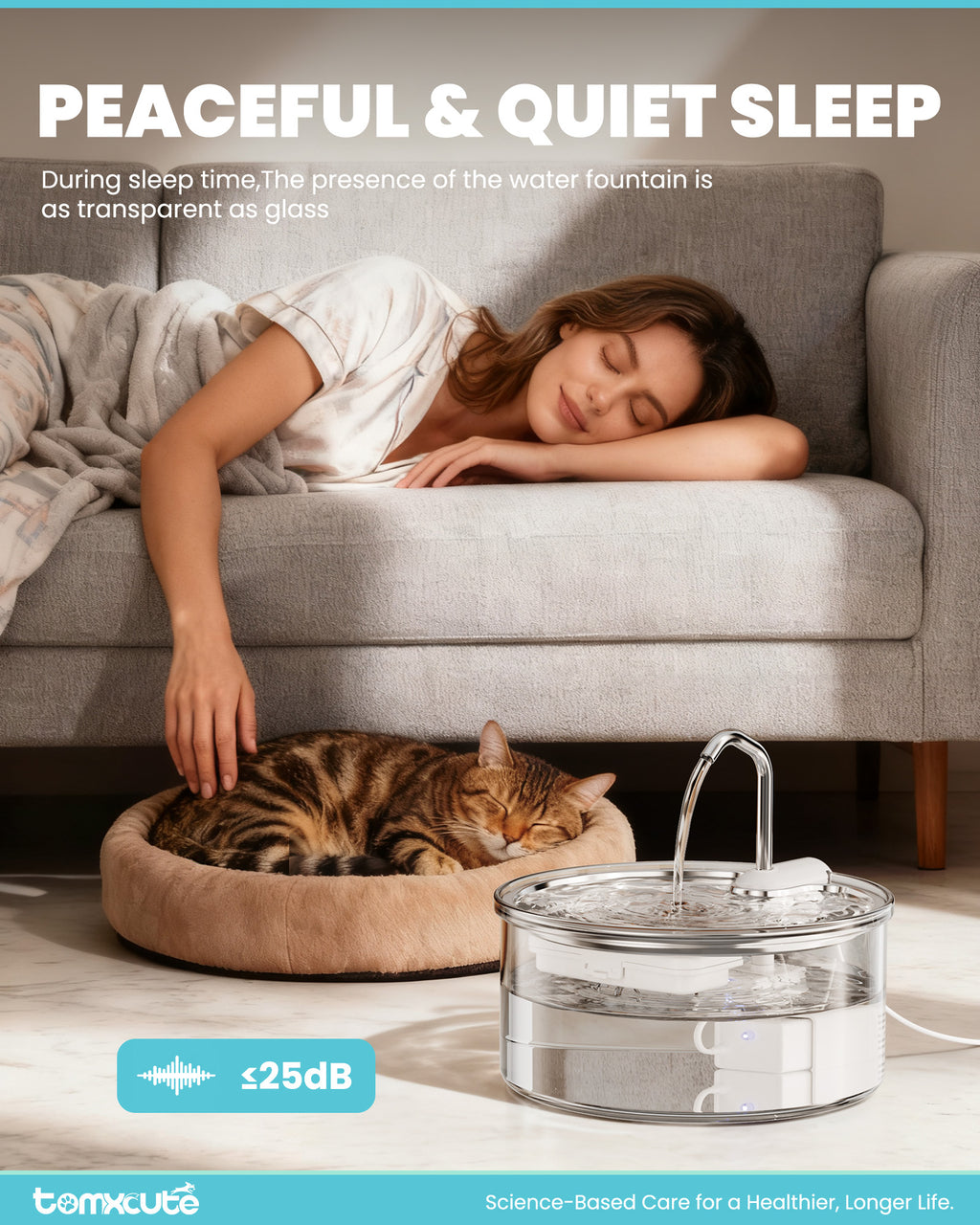 WF-P11G-Tomxcute Glass Cat Water Fountain - 108oz/3.2L Ultra-Quiet Cat Fountain for Drinking