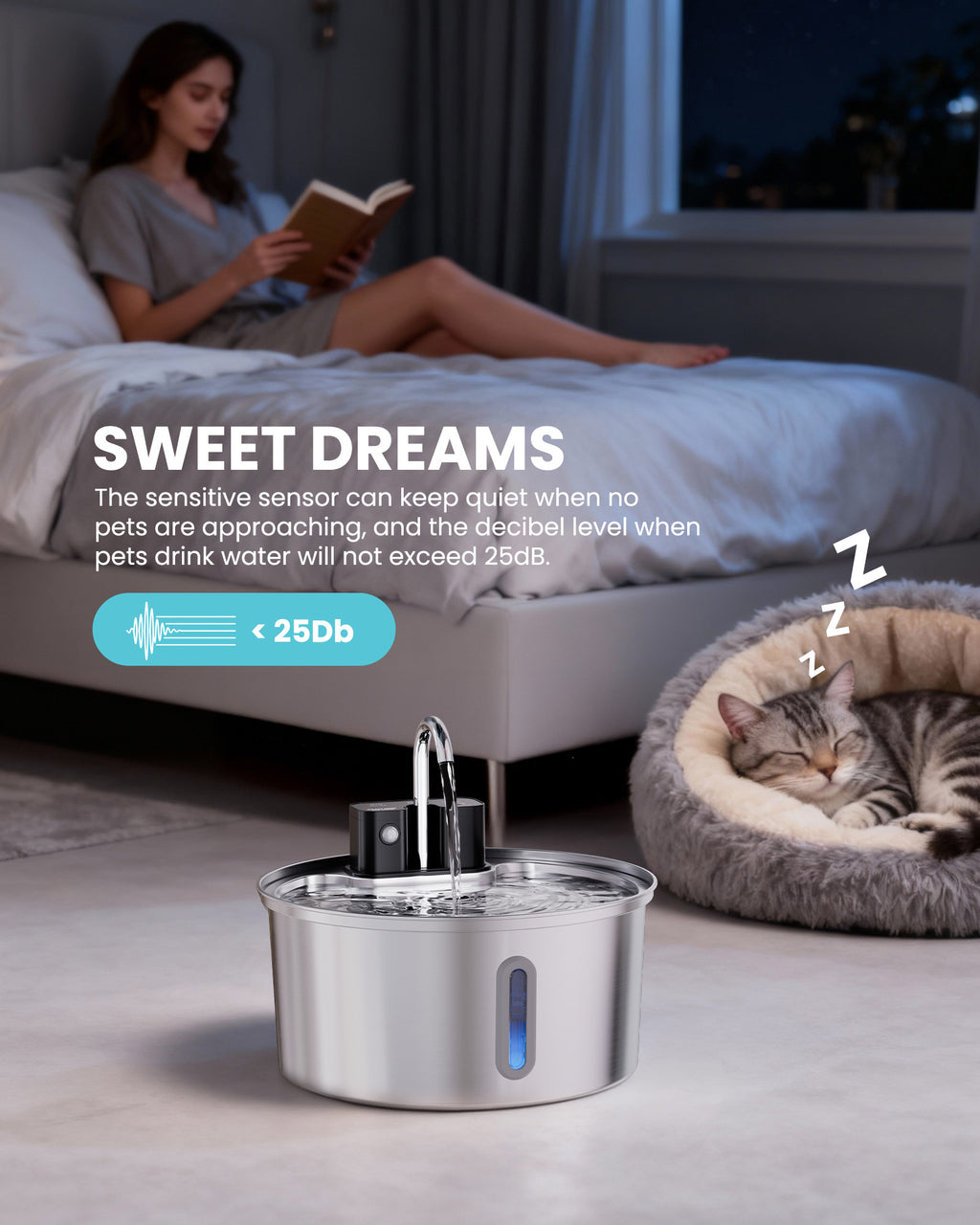 3.2L / 108oz Intelligent Sensor Stainless Steel Pet Water Dispenser