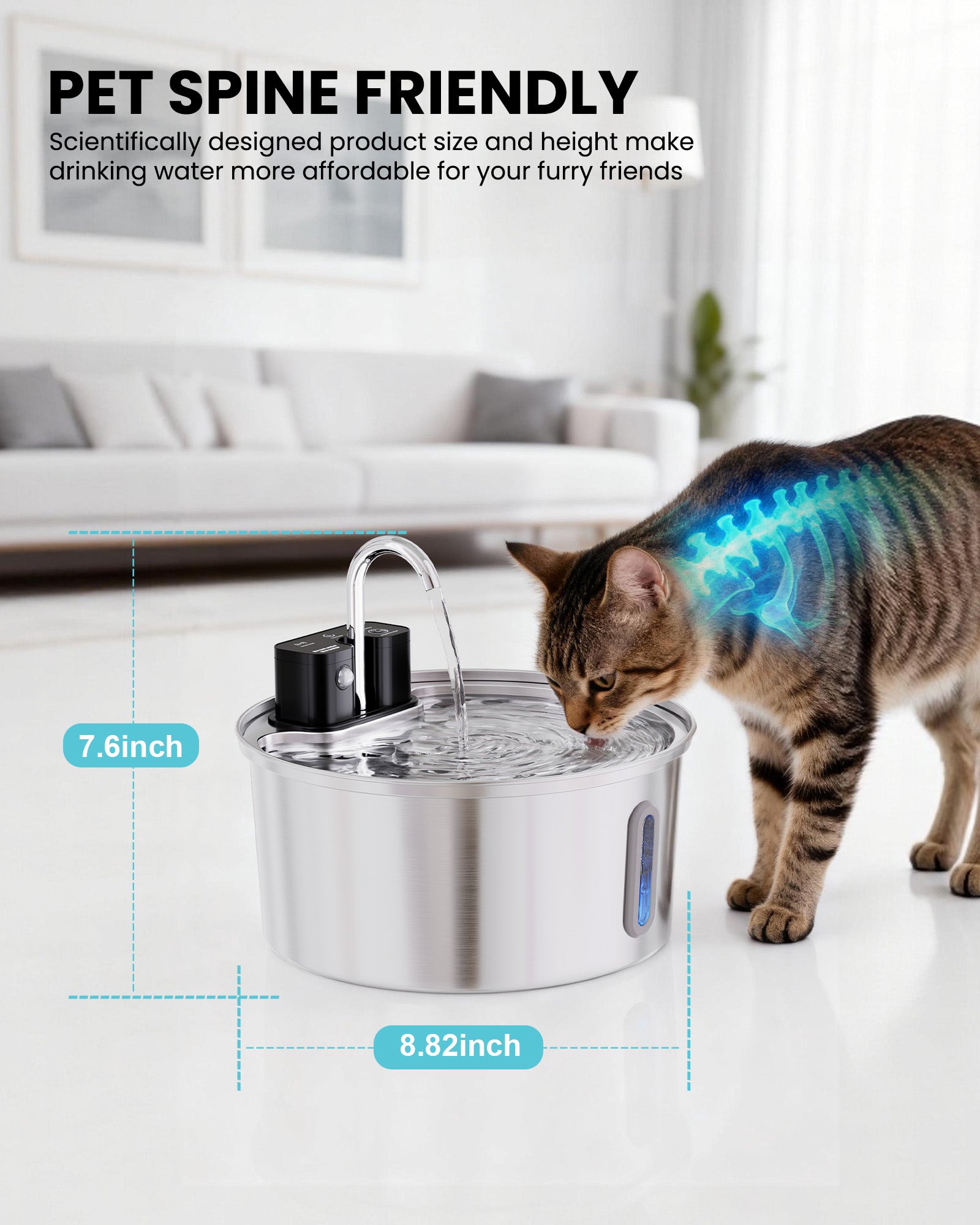 3.2L / 108oz Intelligent Sensor Stainless Steel Pet Water Dispenser