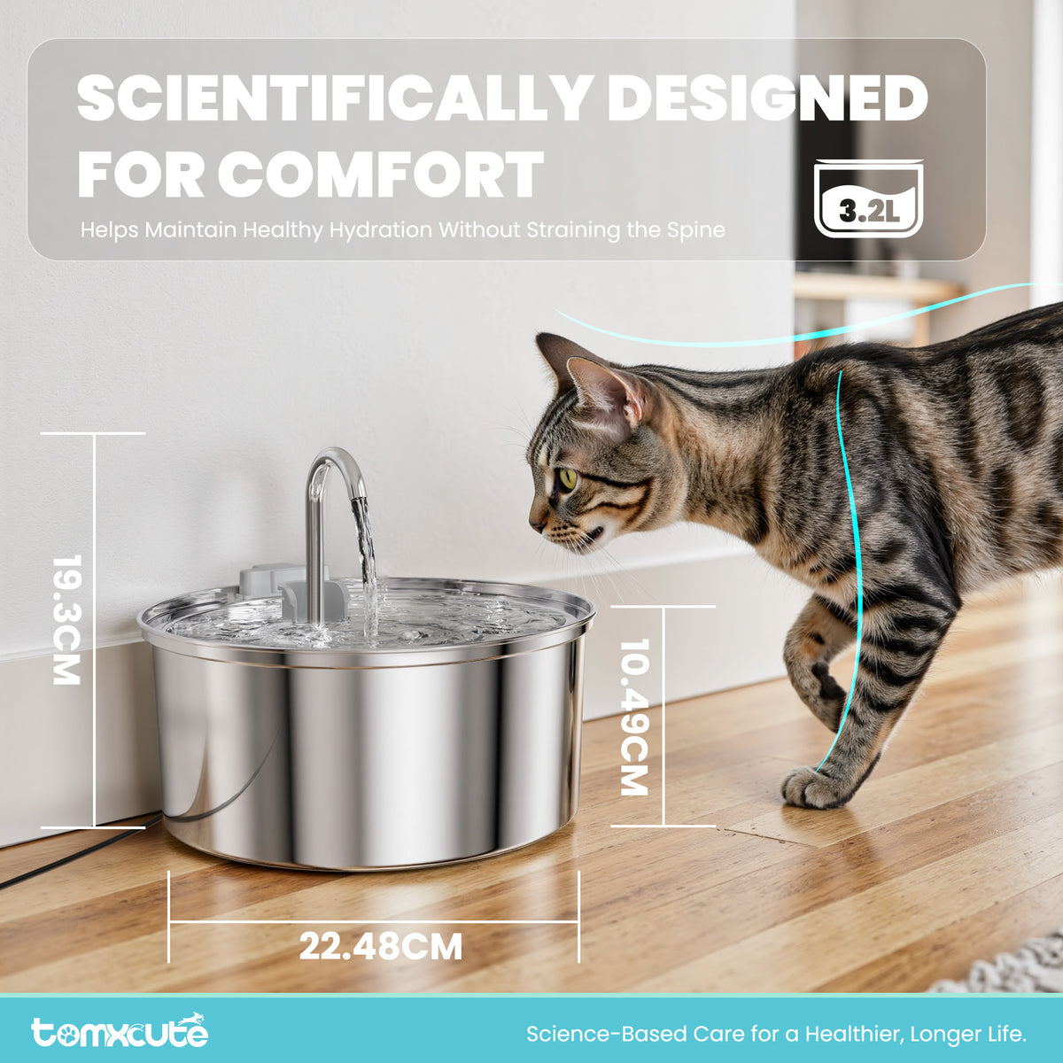 Tomxcute Cat Water Fountain Stainless Steel, 108oz/3.2L Pet Fountain