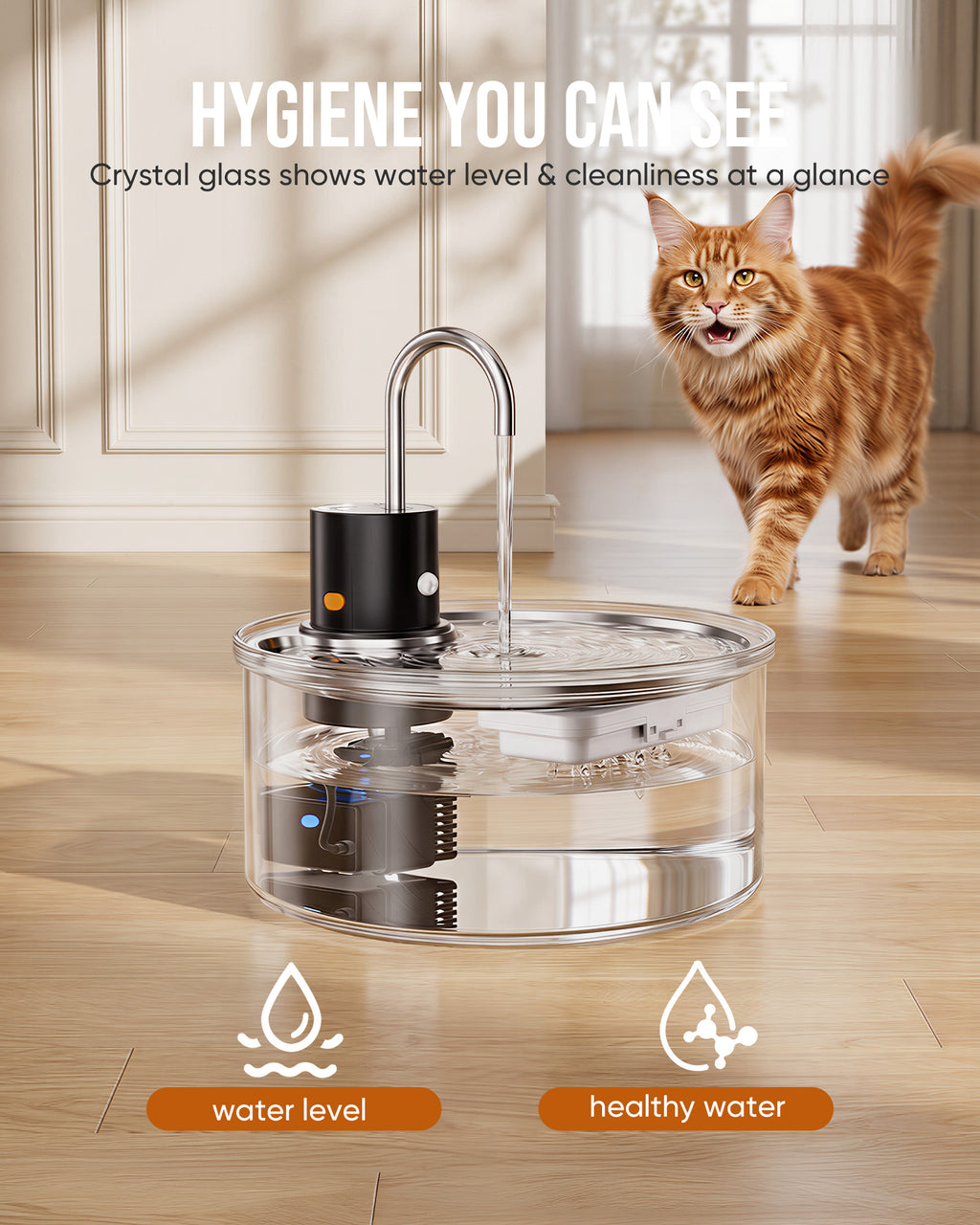 Wireless Glass Cat Water Fountain, 108oz/3.2L