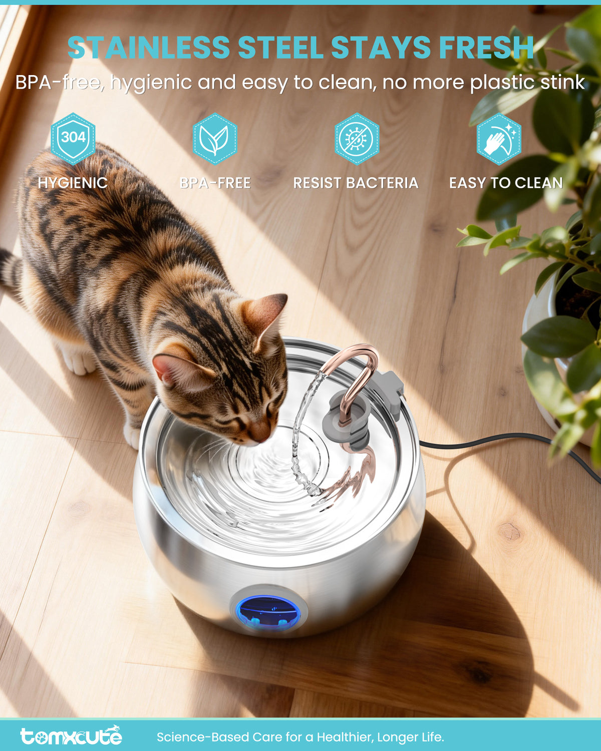 4L / 135oz Stainless Steel Pet Water Dispenser with Visual Window WF-T2CWX