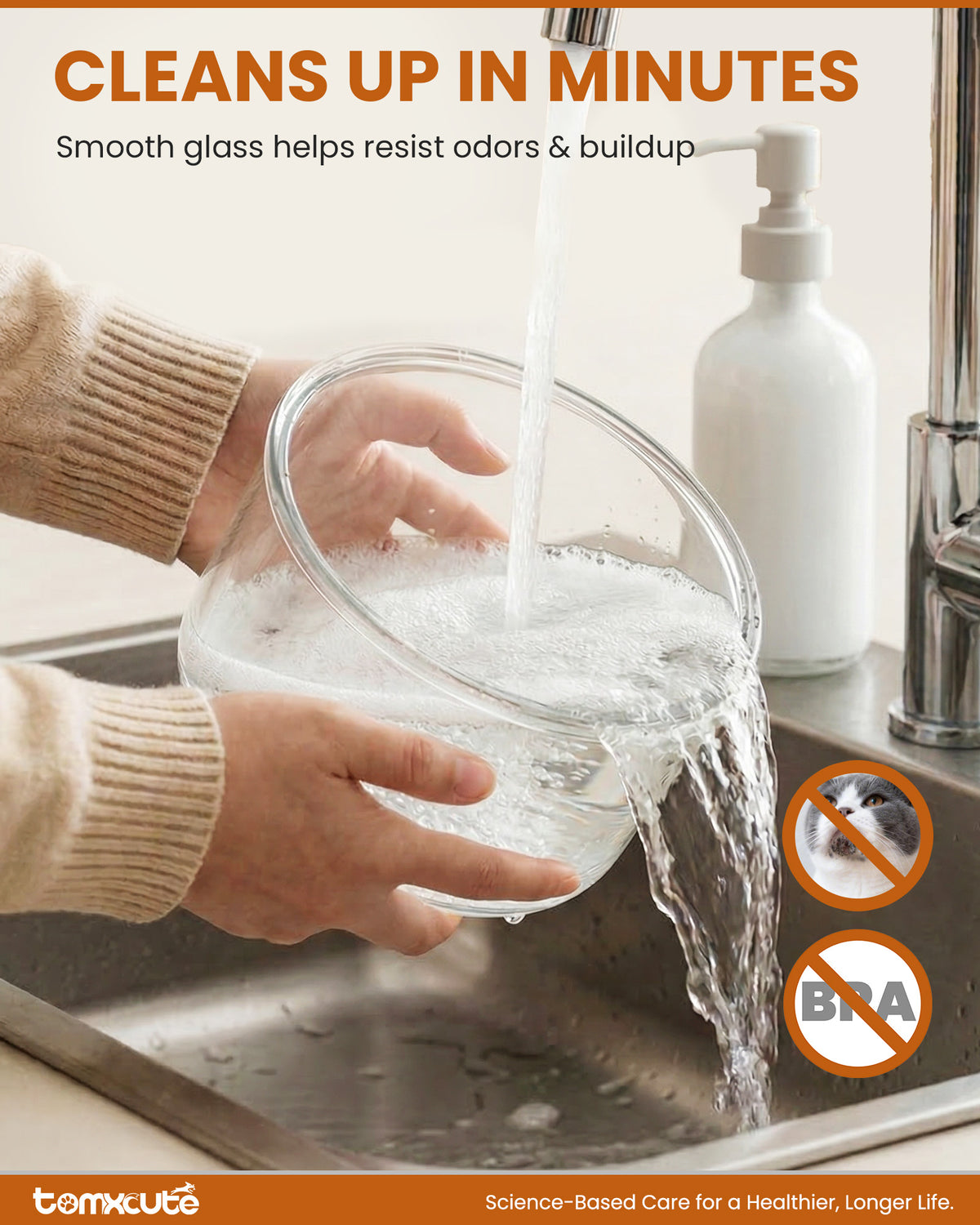 Tomxcute Glass Cat Water Fountain-84oz Dishwasher Safe Cat & Dog Fountain
