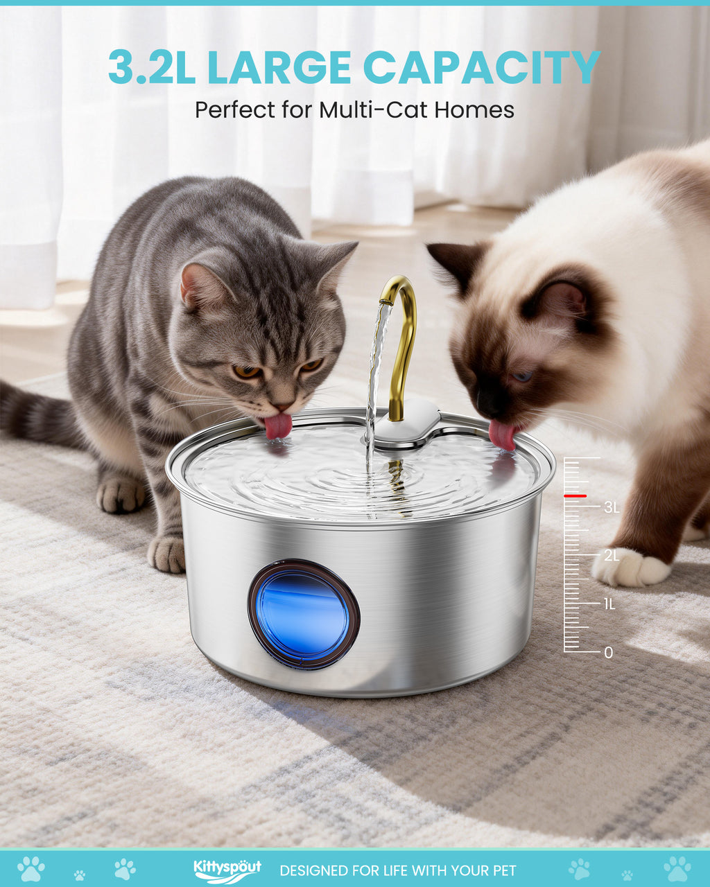3.2L Stainless Steel Pet Drinking Water Electric Copper-plated Faucet WF-P12