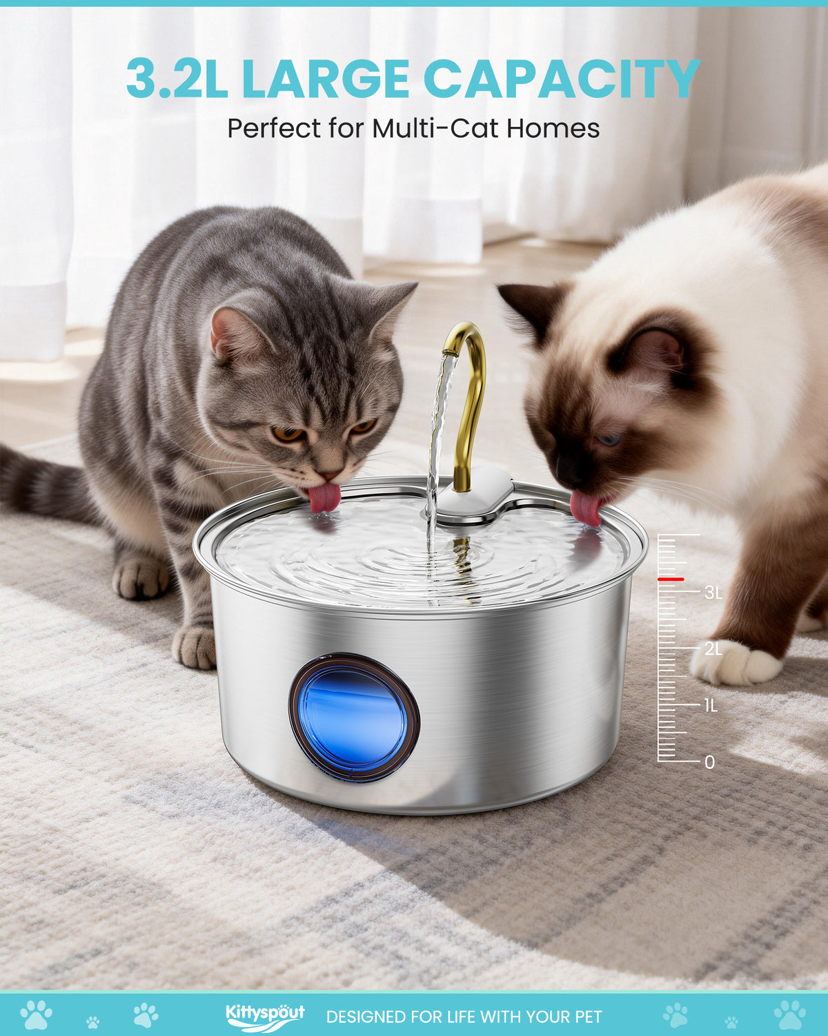 3.2L Stainless Steel Pet Drinking Water Electric Copper-plated Faucet WF-P12