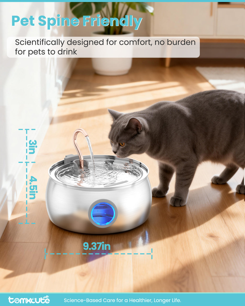 4L / 135oz Stainless Steel Pet Water Dispenser with Visual Window WF-T2CWX