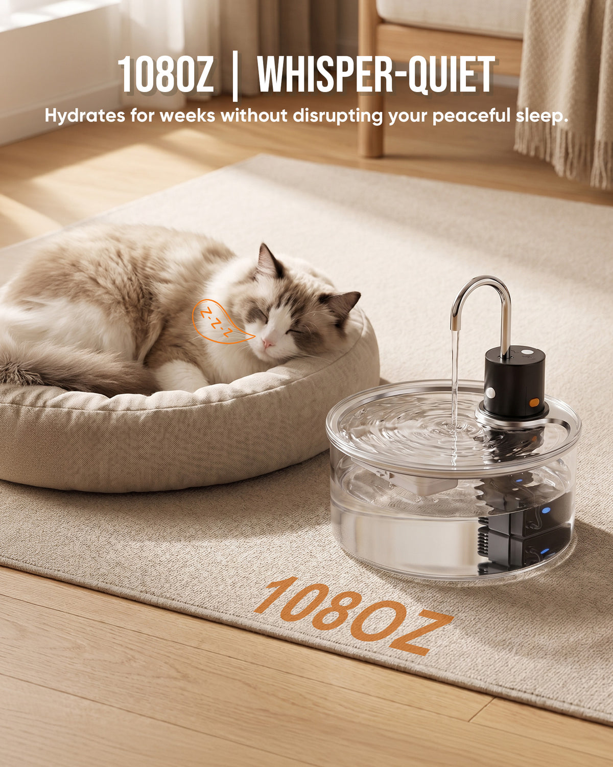 Wireless Glass Cat Water Fountain, 108oz/3.2L