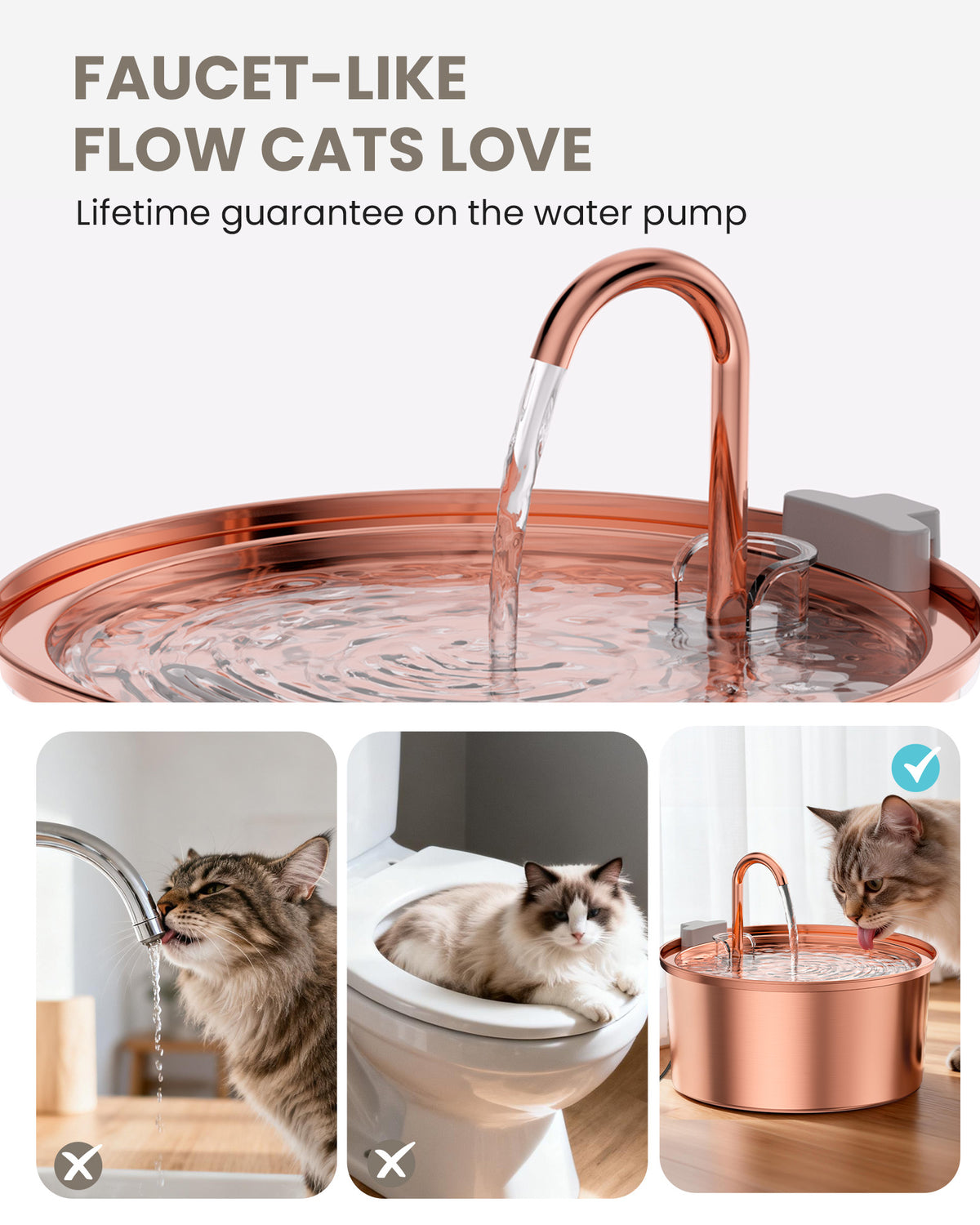 Tomxcute Stainless Steel Cat Water Fountain with Copper-Plated 108oz/3.2L