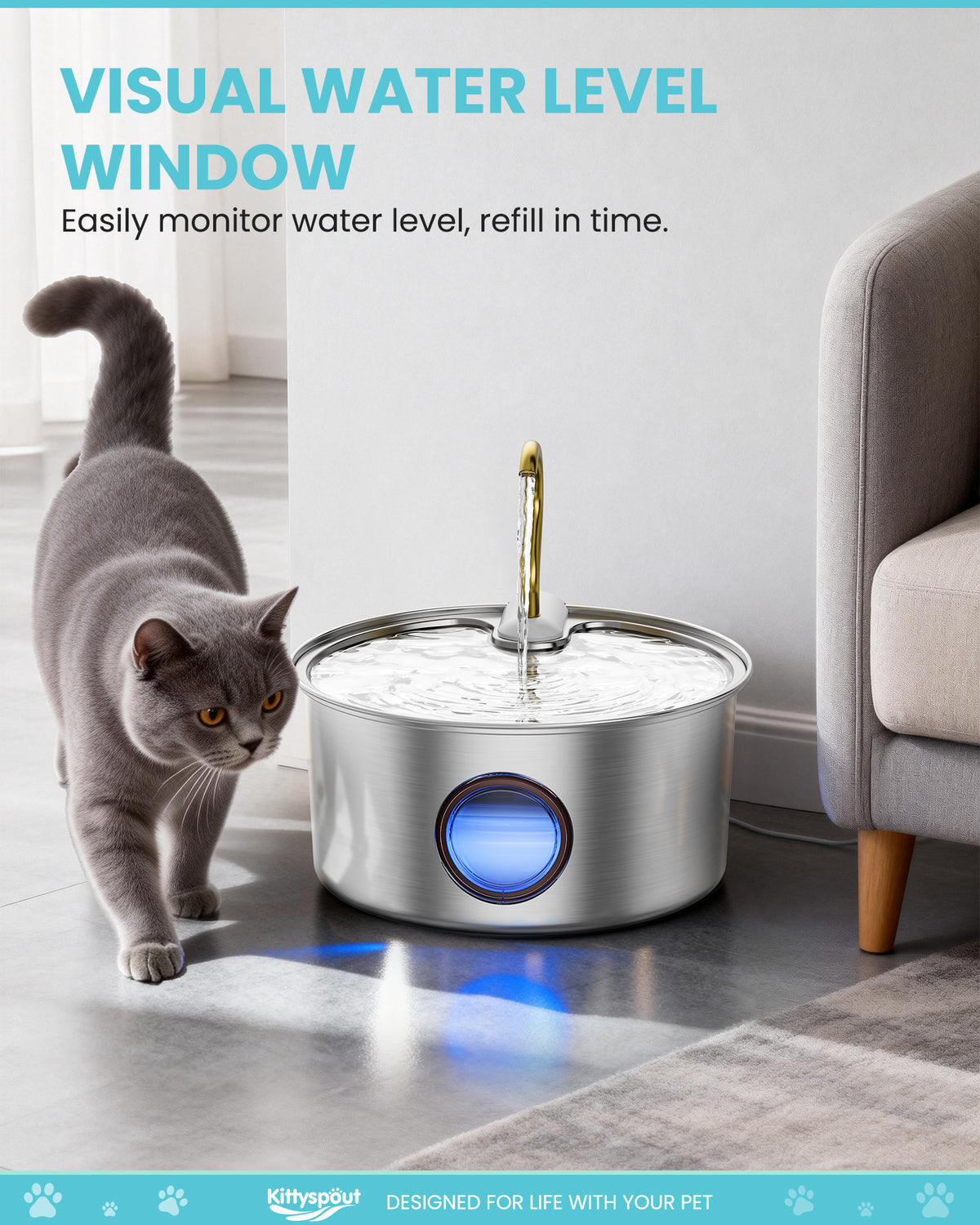 3.2L Stainless Steel Pet Drinking Water Electric Copper-plated Faucet WF-P12