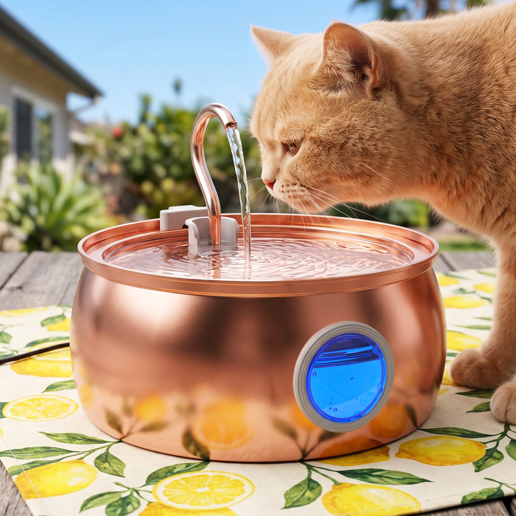 Tomxcute Stainless Steel Cat Water Fountain with Copper-Plated 108oz/3.2L_WF-T2CWX