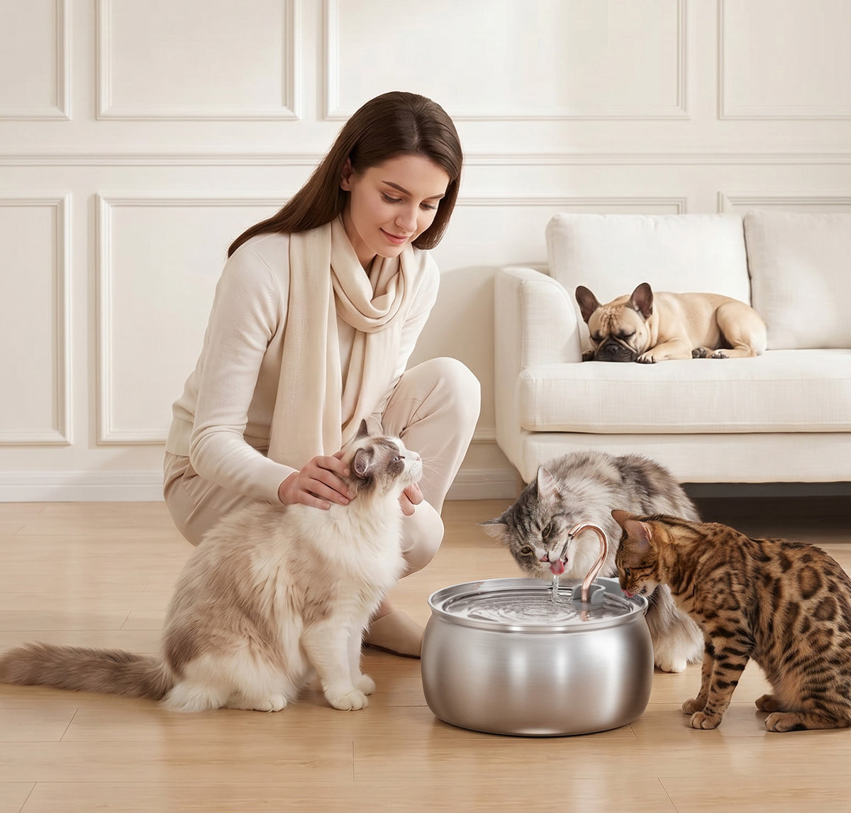 Tomxcute Stainless Steel Cat Water Fountain, Swan Neck Multi-Pet Dispenser