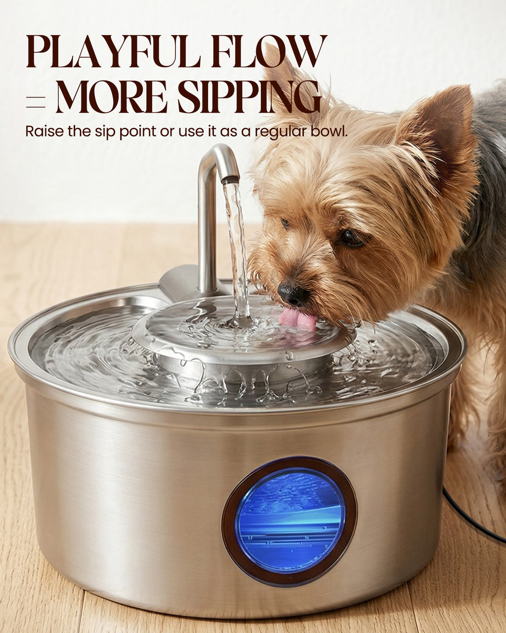 3.2L Stainless Steel Pet Water Dispenser with Water Storage Bowl