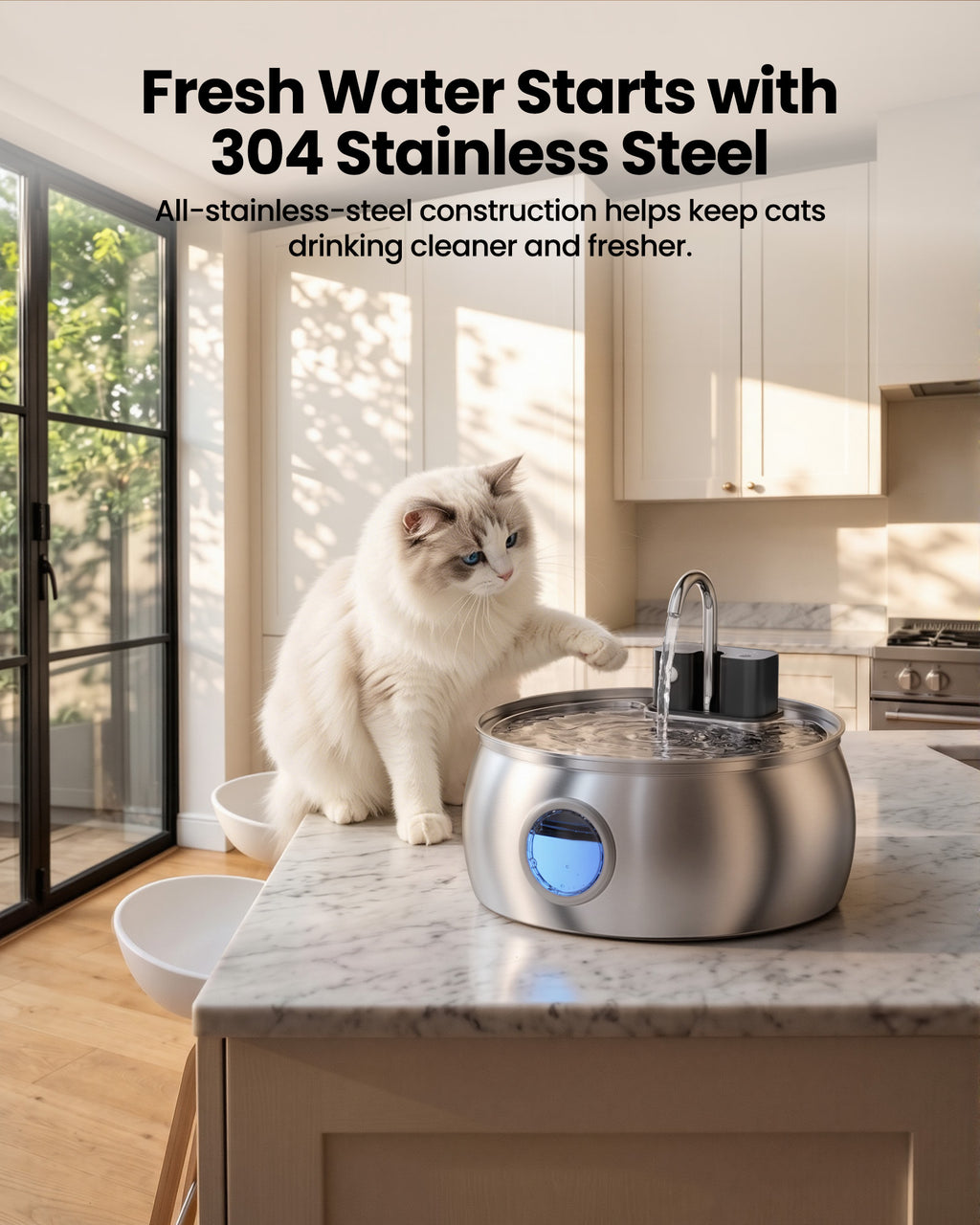 4L Smart Sensor Model, Stainless Steel Pet Water Dispenser with Water Level Indicator Window-Tomxcute-4LWF-T2WXpro