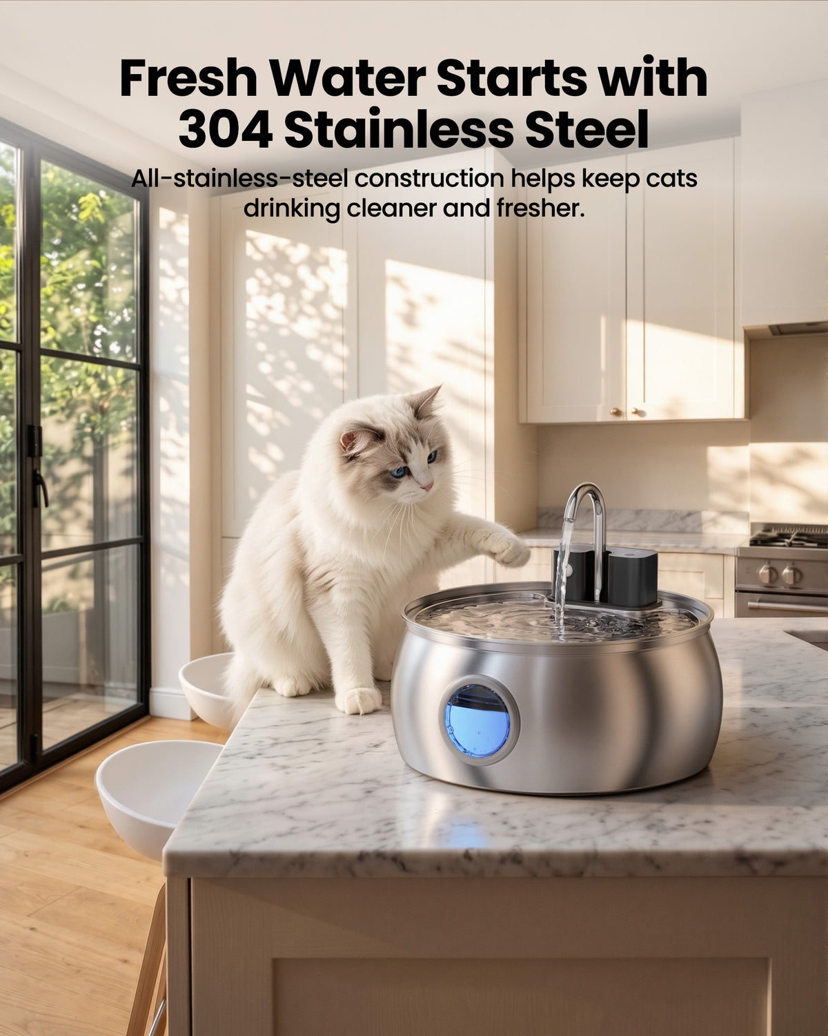 4L Smart Sensor Model, Stainless Steel Pet Water Dispenser with Water Level Indicator Window-Tomxcute-4LWF-T2WXpro