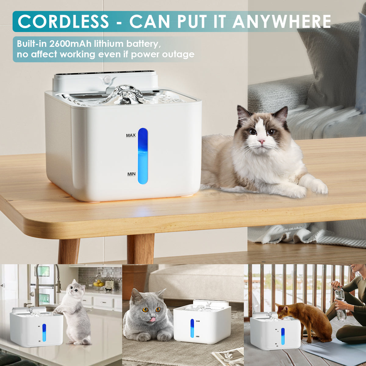 3.2L/108oz Rechargeable Pet Water Fountain with Sensor WF-P8Pro