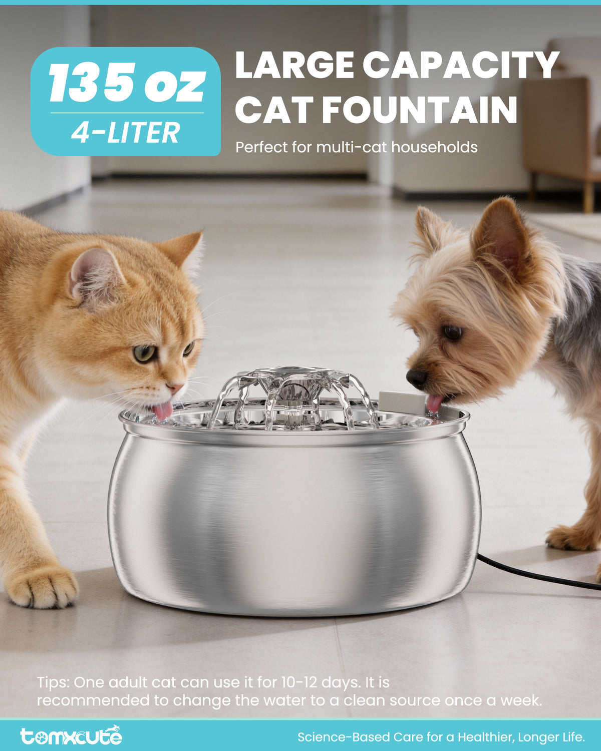 4.0L Stainless Steel Fountain Pet Drinking Water Dispenser WF-T2NF