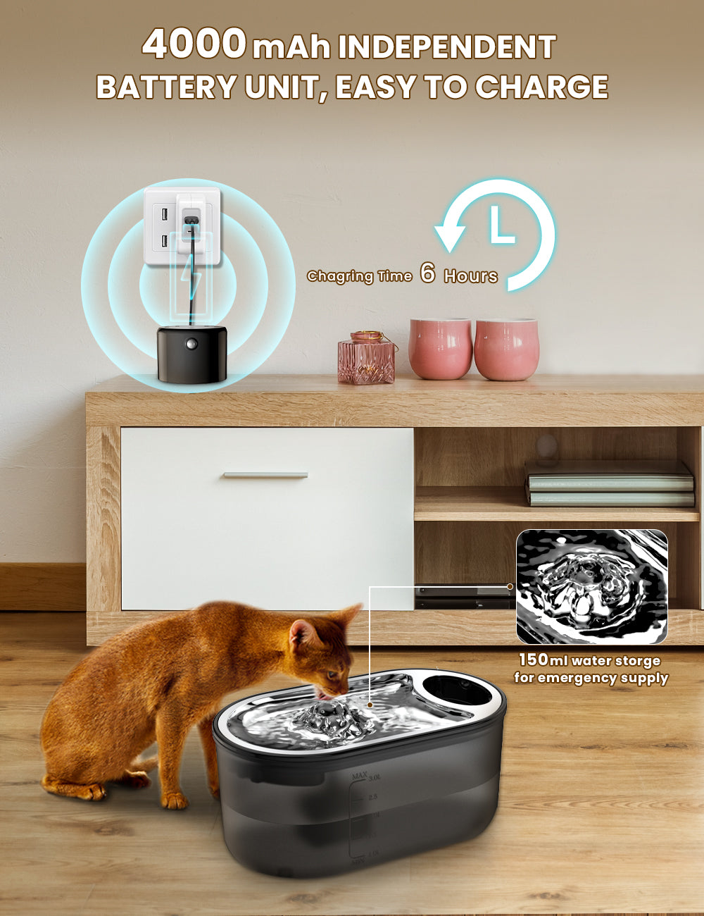 3L/101oz Intelligent Wireless Pet Water Dispenser Fountain Water Outlet