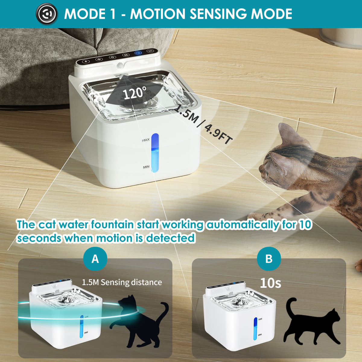 3.2L/108oz Rechargeable Pet Water Fountain with Sensor WF-P8Pro