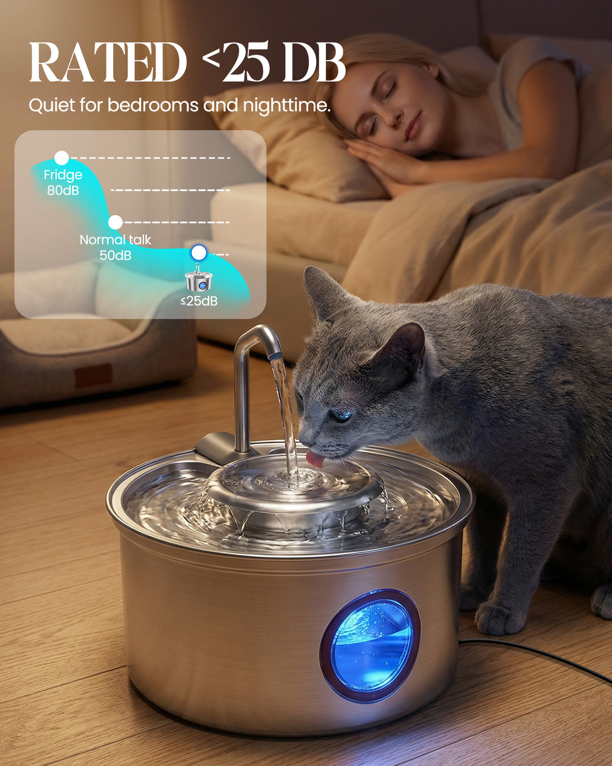 3.2L Stainless Steel Pet Water Dispenser with Water Storage Bowl