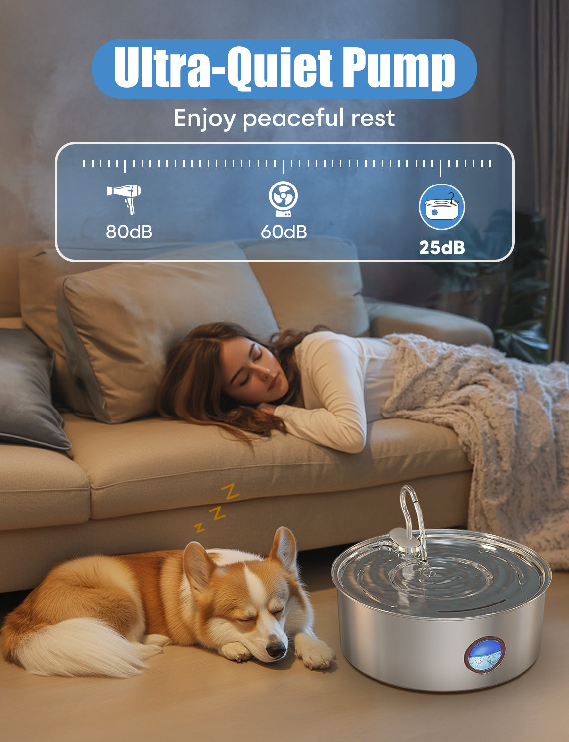 8L / 270oz Large Dog Multi-Pet Smart Water Dispenser Wireless Sensor WF-G20N