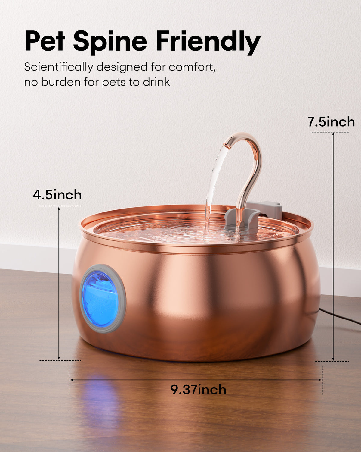 Tomxcute Stainless Steel Cat Water Fountain with Copper-Plated 108oz/3.2L_WF-T2CWX