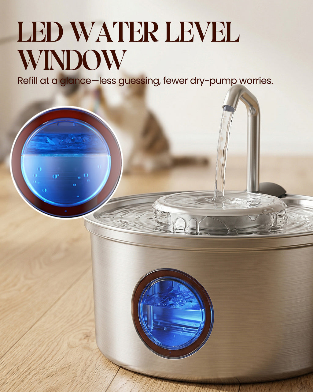 3.2L Stainless Steel Pet Water Dispenser with Water Storage Bowl