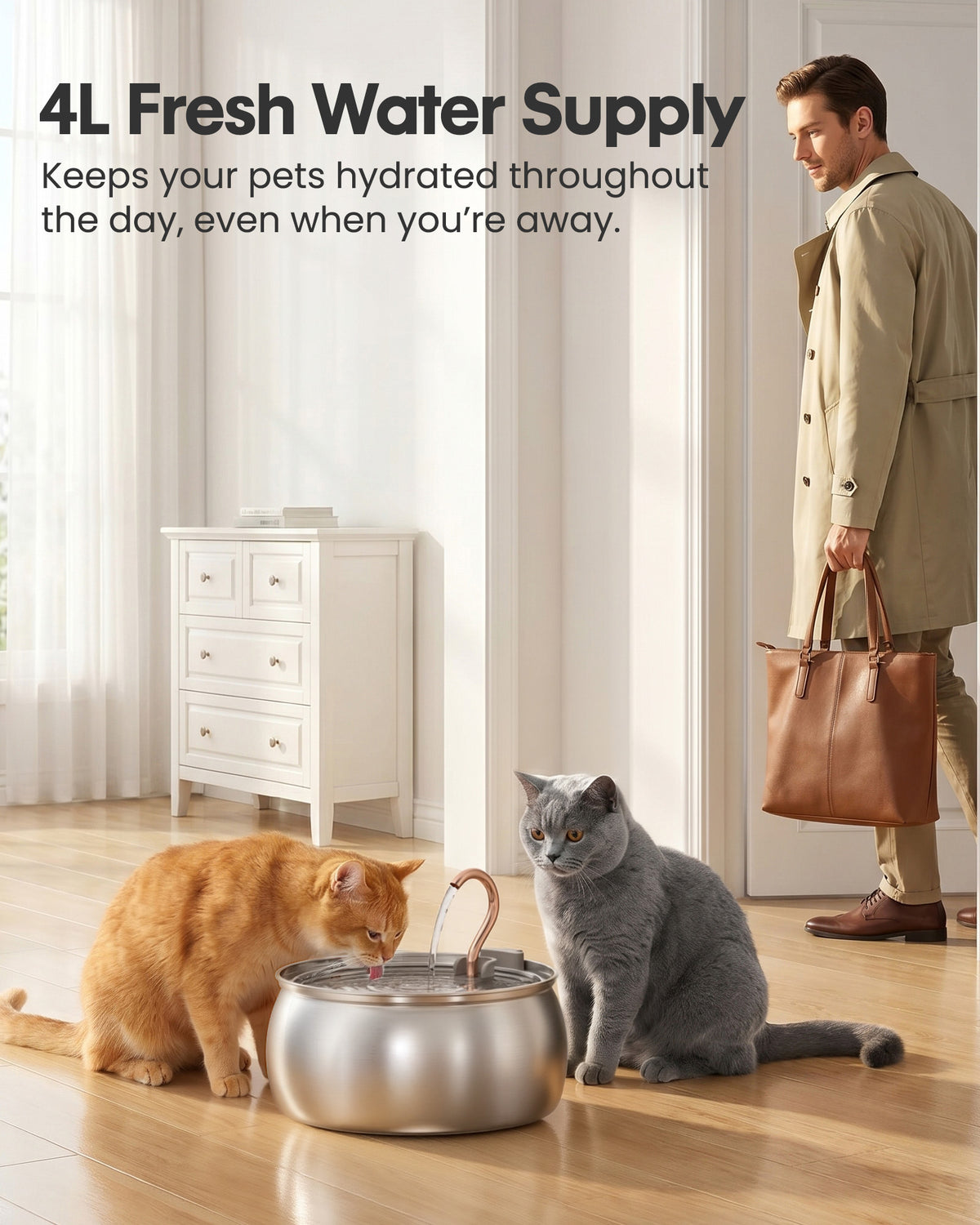 Tomxcute Stainless Steel Cat Water Fountain, Swan Neck Multi-Pet Dispenser