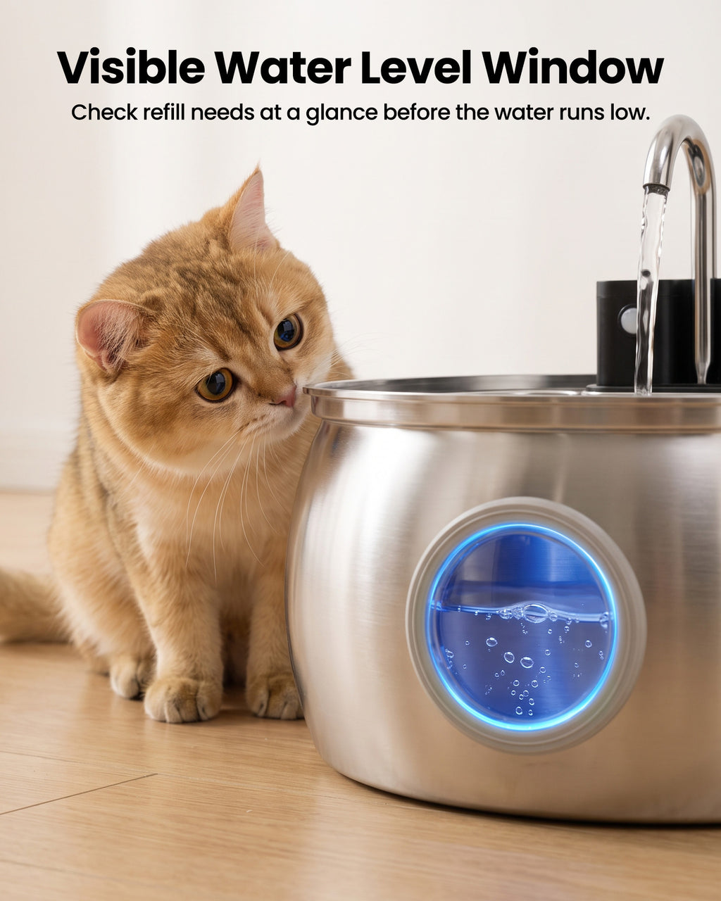 4L Smart Sensor Model, Stainless Steel Pet Water Dispenser with Water Level Indicator Window-Tomxcute-4LWF-T2WXpro