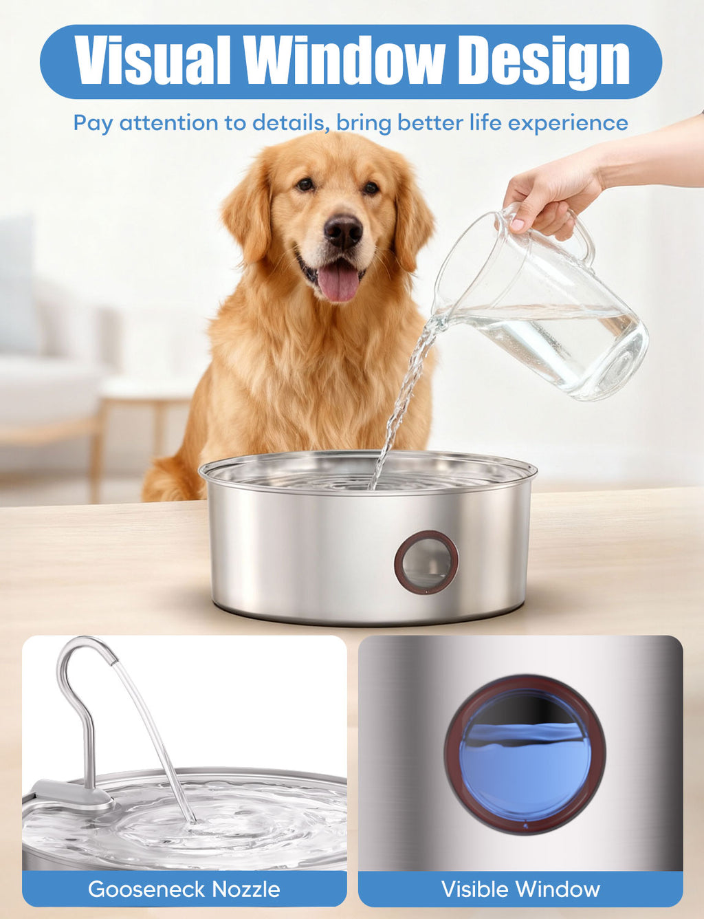 8L / 270oz Large Dog Multi-Pet Smart Water Dispenser Wireless Sensor WF-G20N