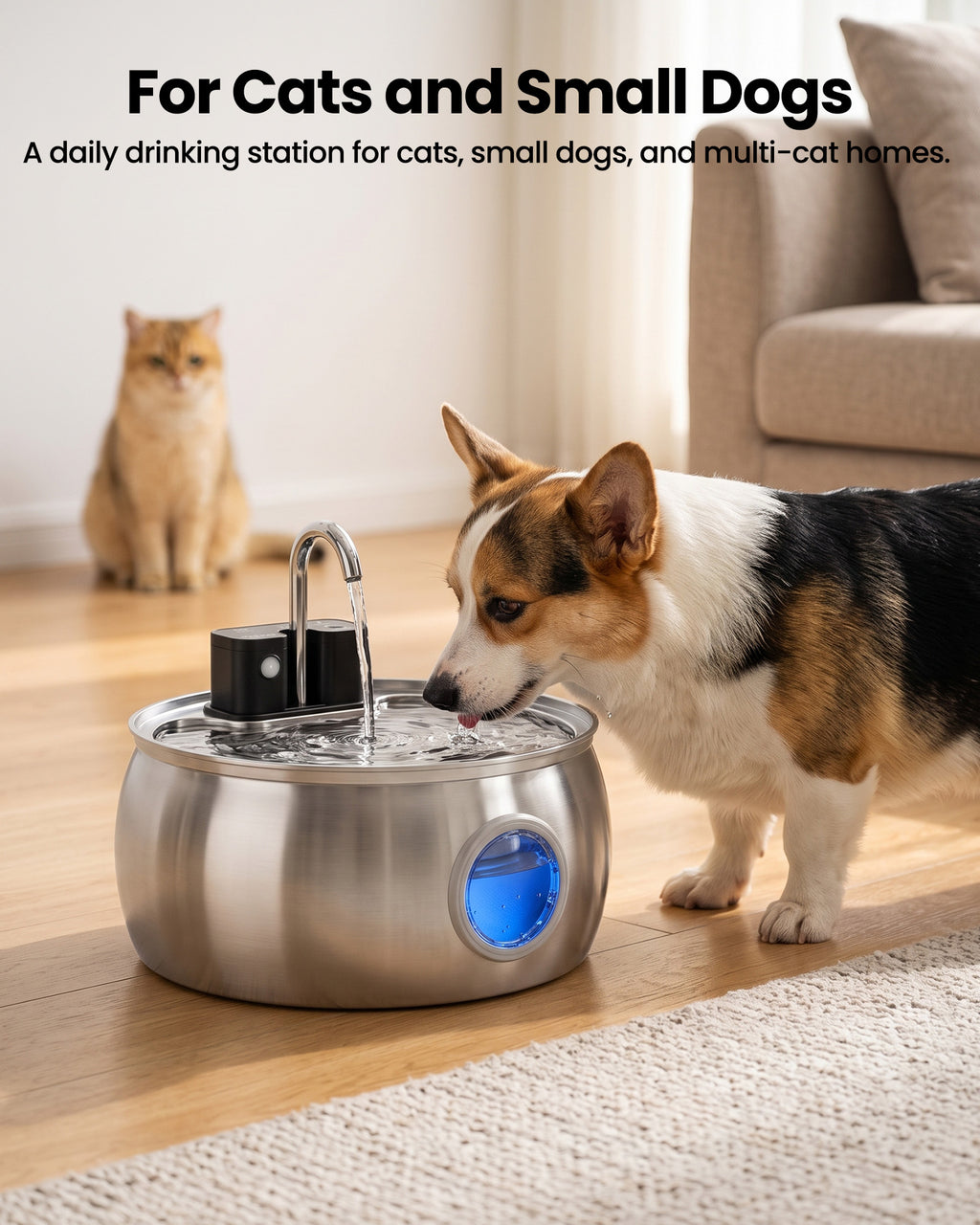 4L Smart Sensor Model, Stainless Steel Pet Water Dispenser with Water Level Indicator Window-Tomxcute-4LWF-T2WXpro