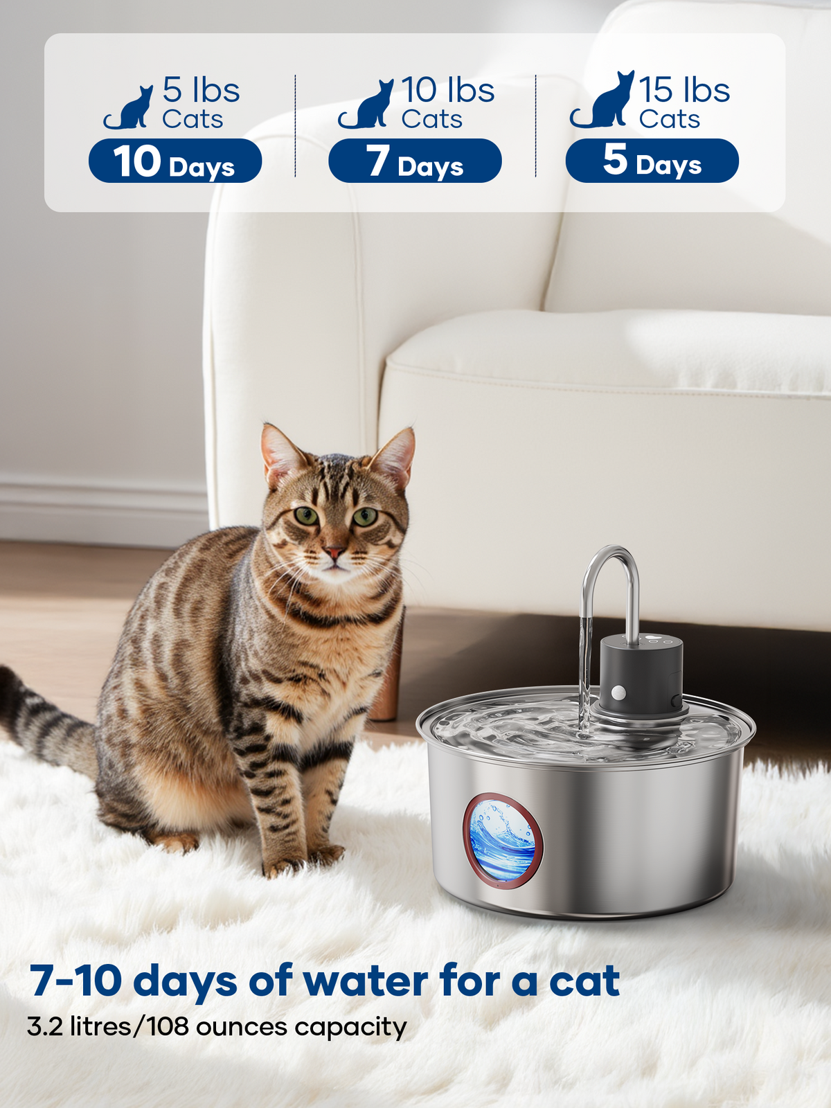 3.2L Intelligent Model Wireless Pet Water Dispenser with Large Viewing Window WF-P10NPro