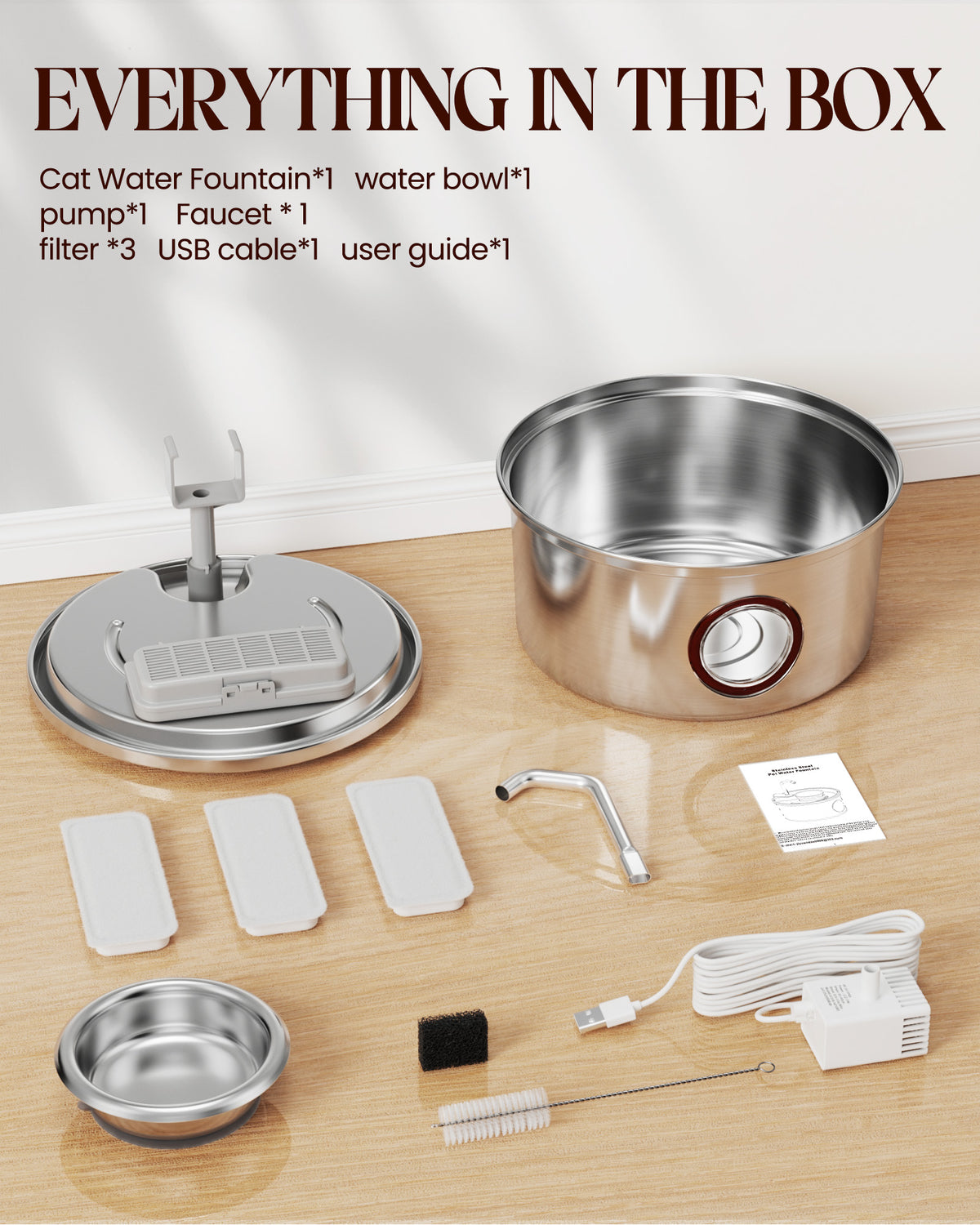 3.2L Stainless Steel Pet Water Dispenser with Water Storage Bowl