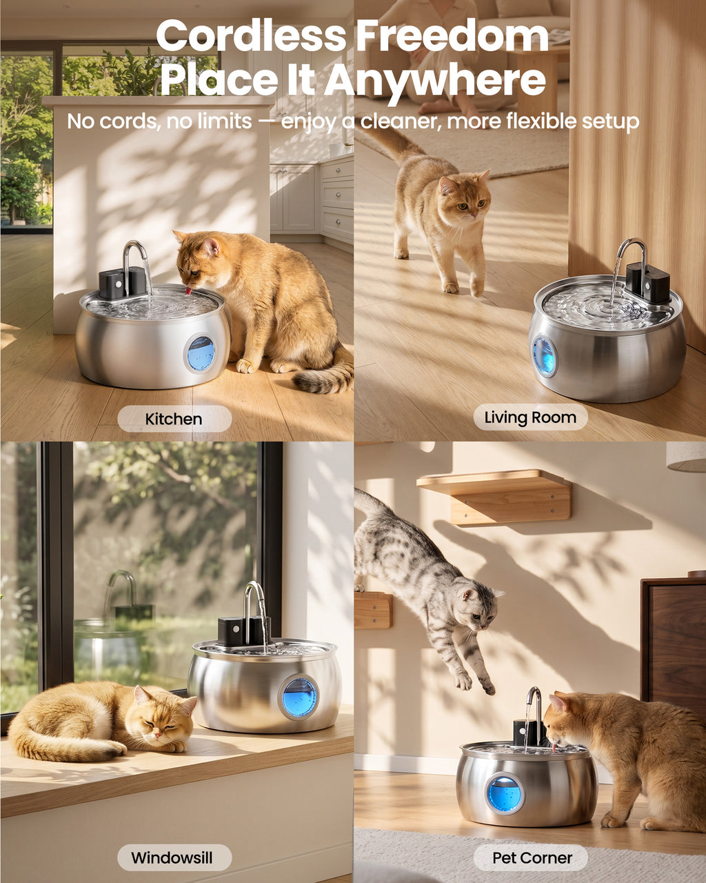 4L Smart Sensor Model, Stainless Steel Pet Water Dispenser with Water Level Indicator Window-Tomxcute-4LWF-T2WXpro