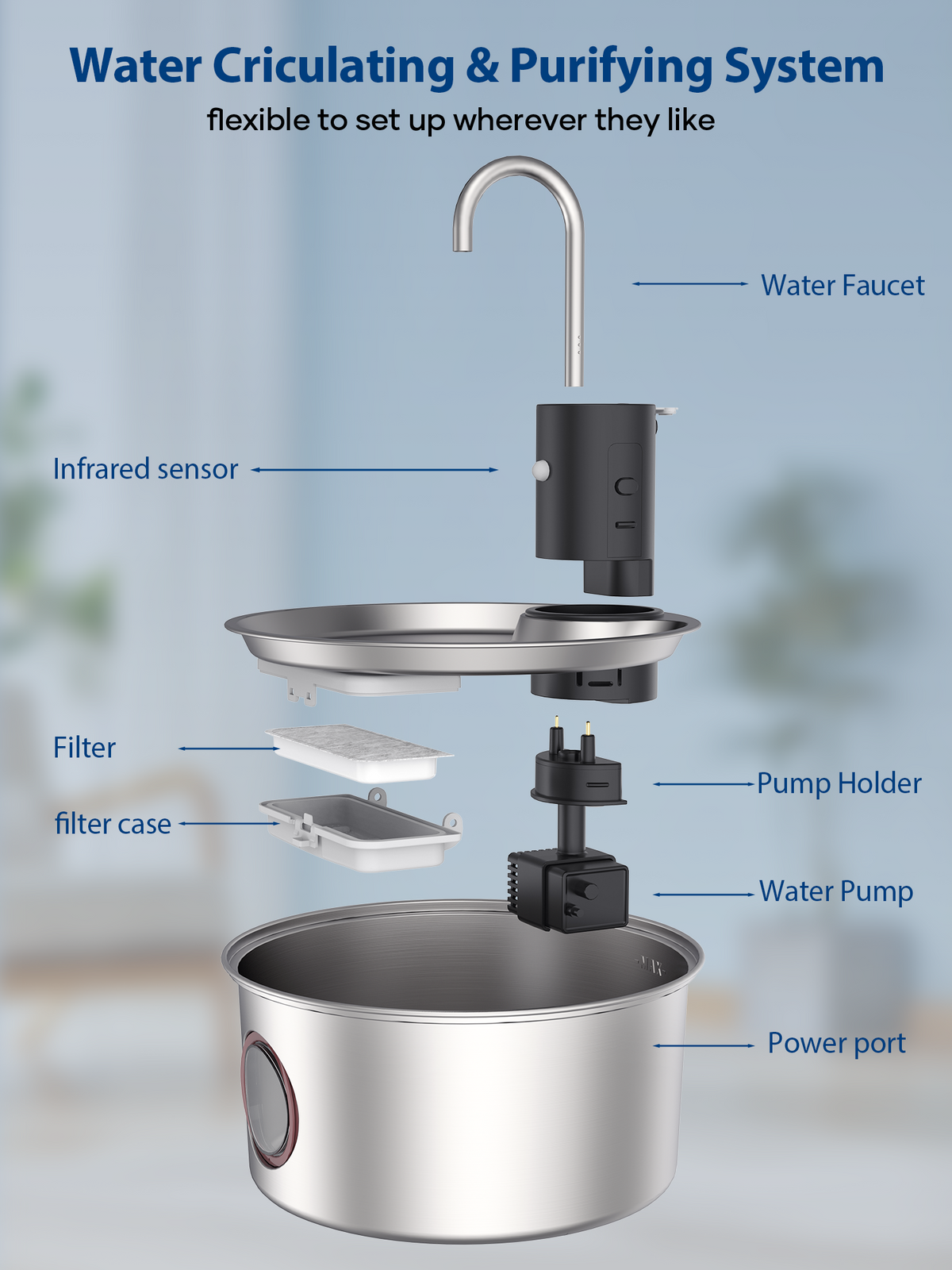 3.2L Intelligent Model Wireless Pet Water Dispenser with Large Viewing Window WF-P10NPro